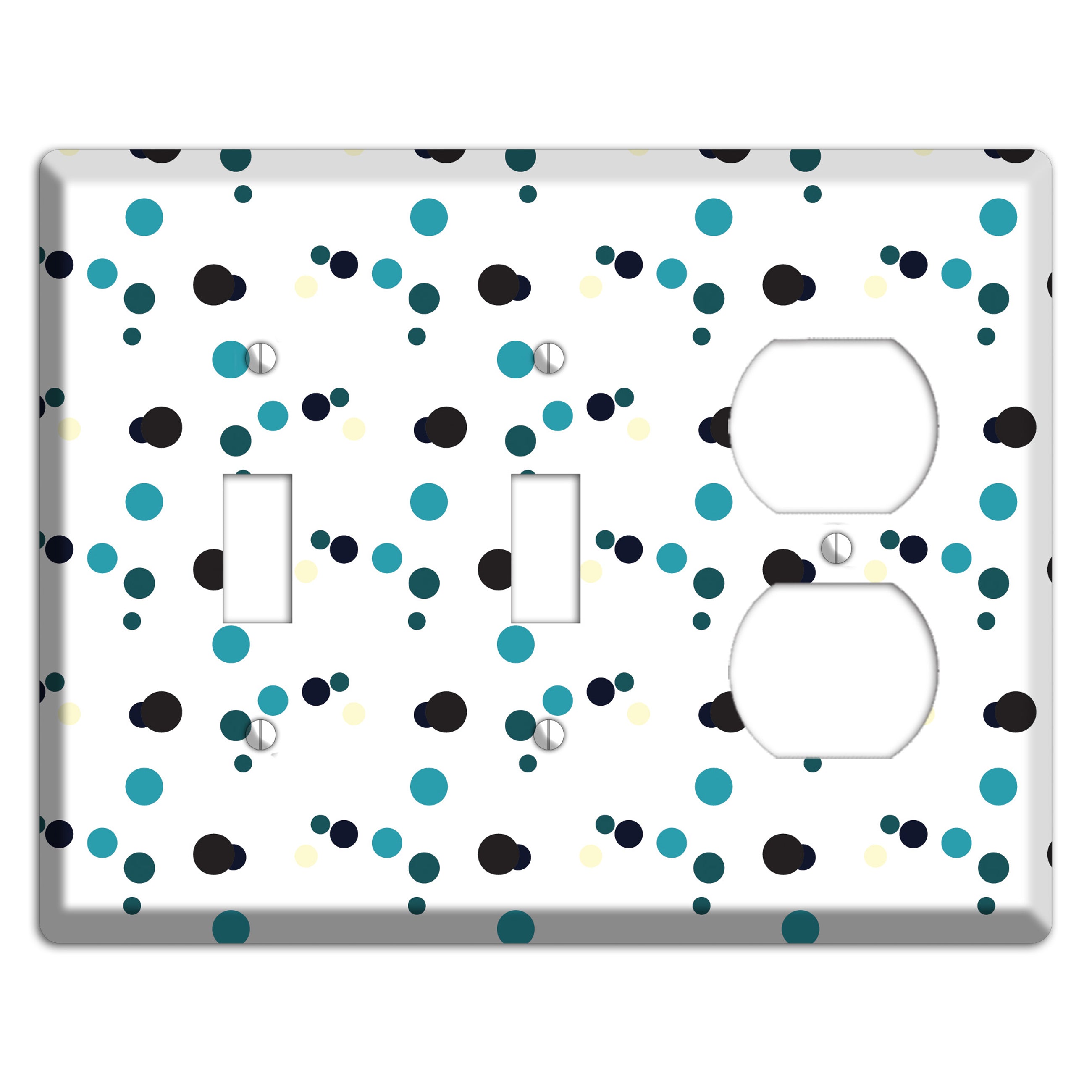 White with Teal and Black Multi Dots 2 Toggle / Duplex Wallplate