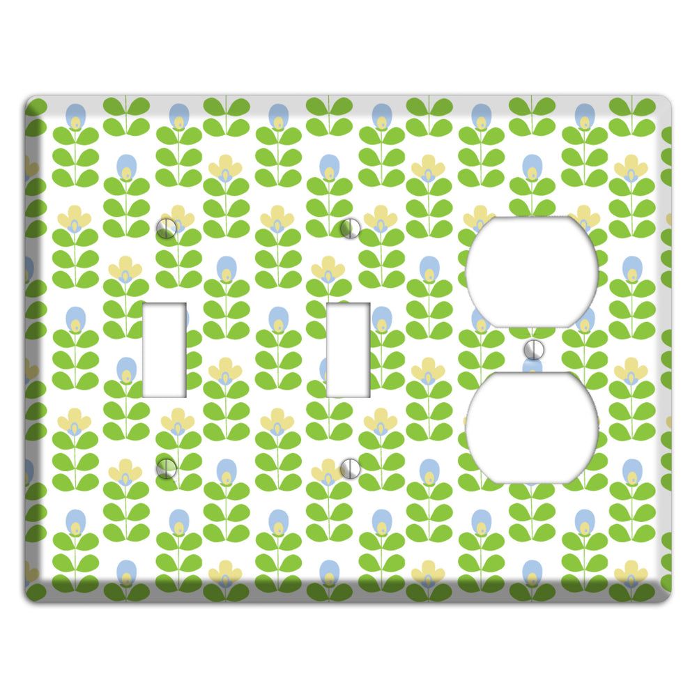 Green Deco Floral Half Drop 2 Toggle / Duplex Wallplate