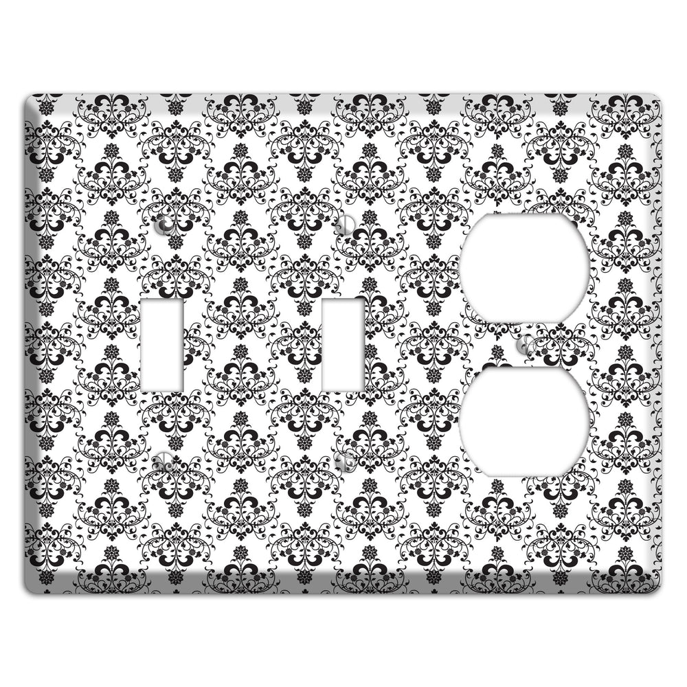White with Black Cartouche Half Drop 2 Toggle / Duplex Wallplate