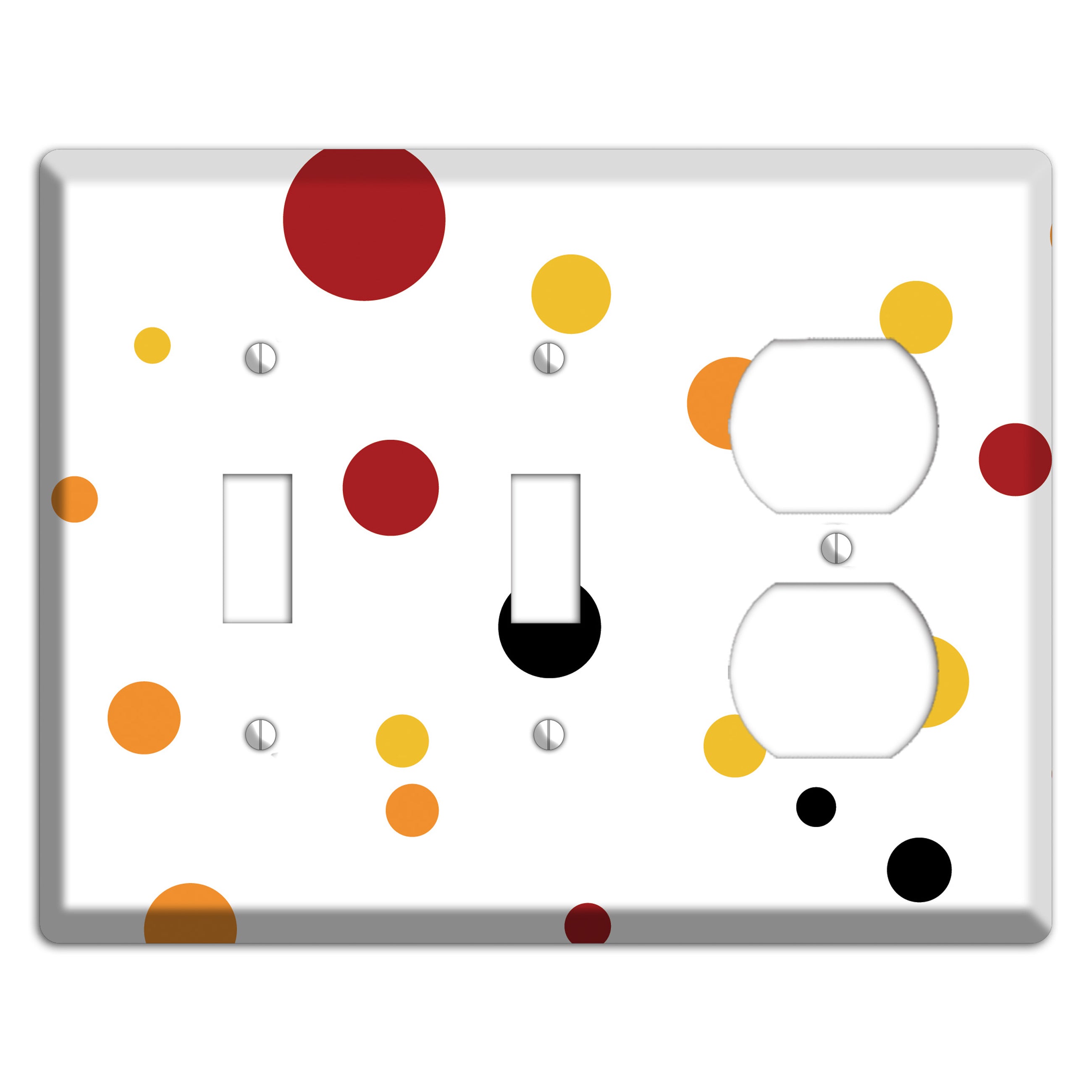 White with Red and Multi Umber Medium Dots 2 Toggle / Duplex Wallplate