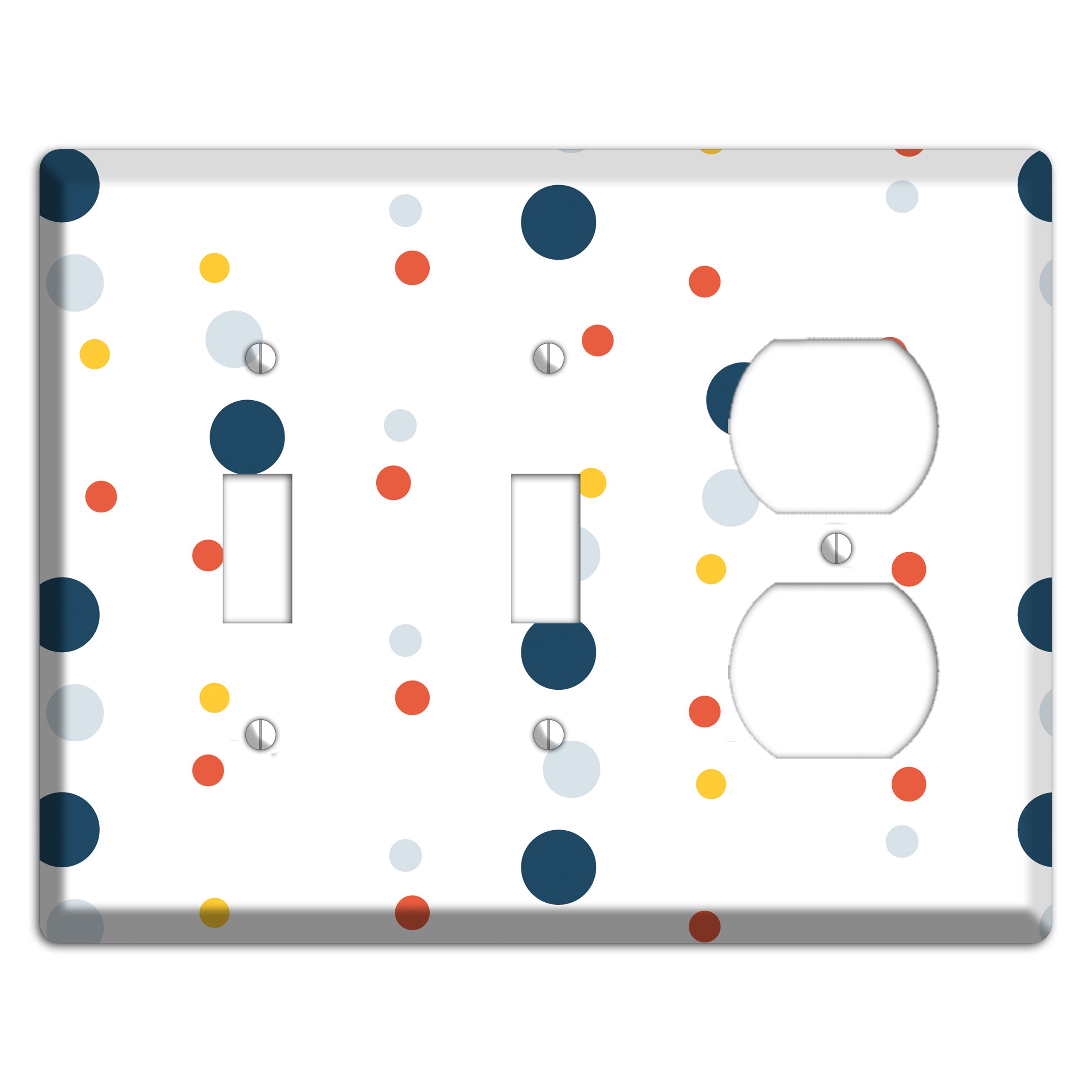 White with Multi Blue and Umber Medium Dots 2 Toggle / Duplex Wallplate