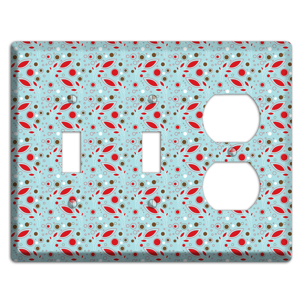 Dusty Blue with Red and Brown Retro Sprig 2 Toggle / Duplex Wallplate