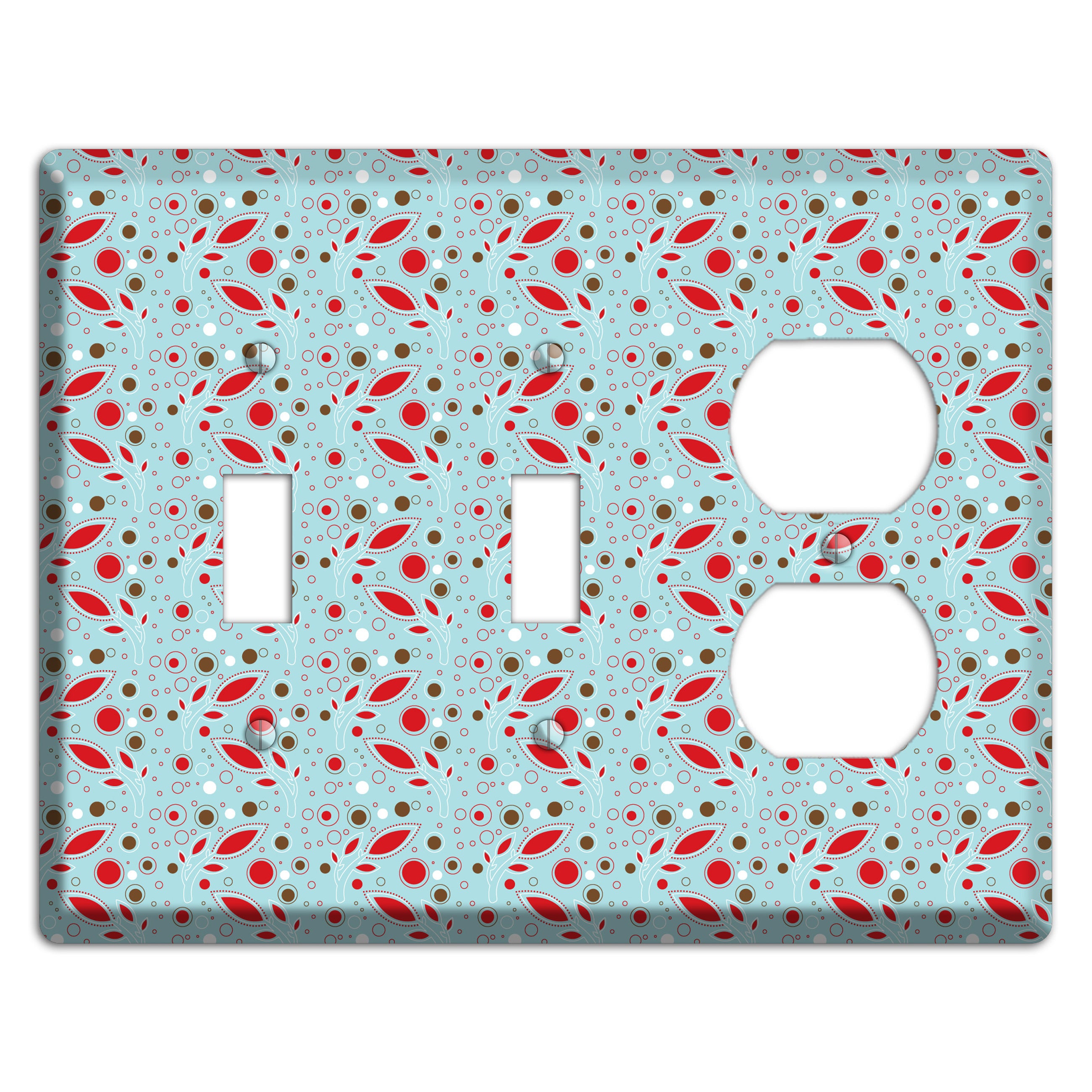Dusty Blue with Red and Brown Retro Sprig 2 Toggle / Duplex Wallplate