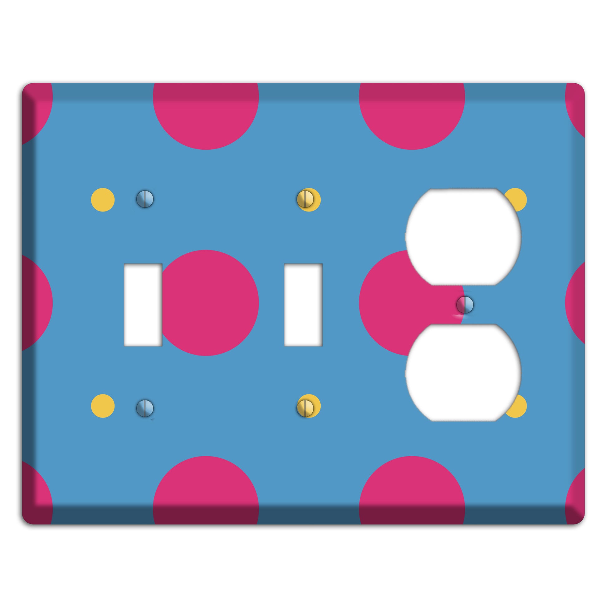 Blue with Pink and Yellow Multi Tiled Medium Dots 2 Toggle / Duplex Wallplate