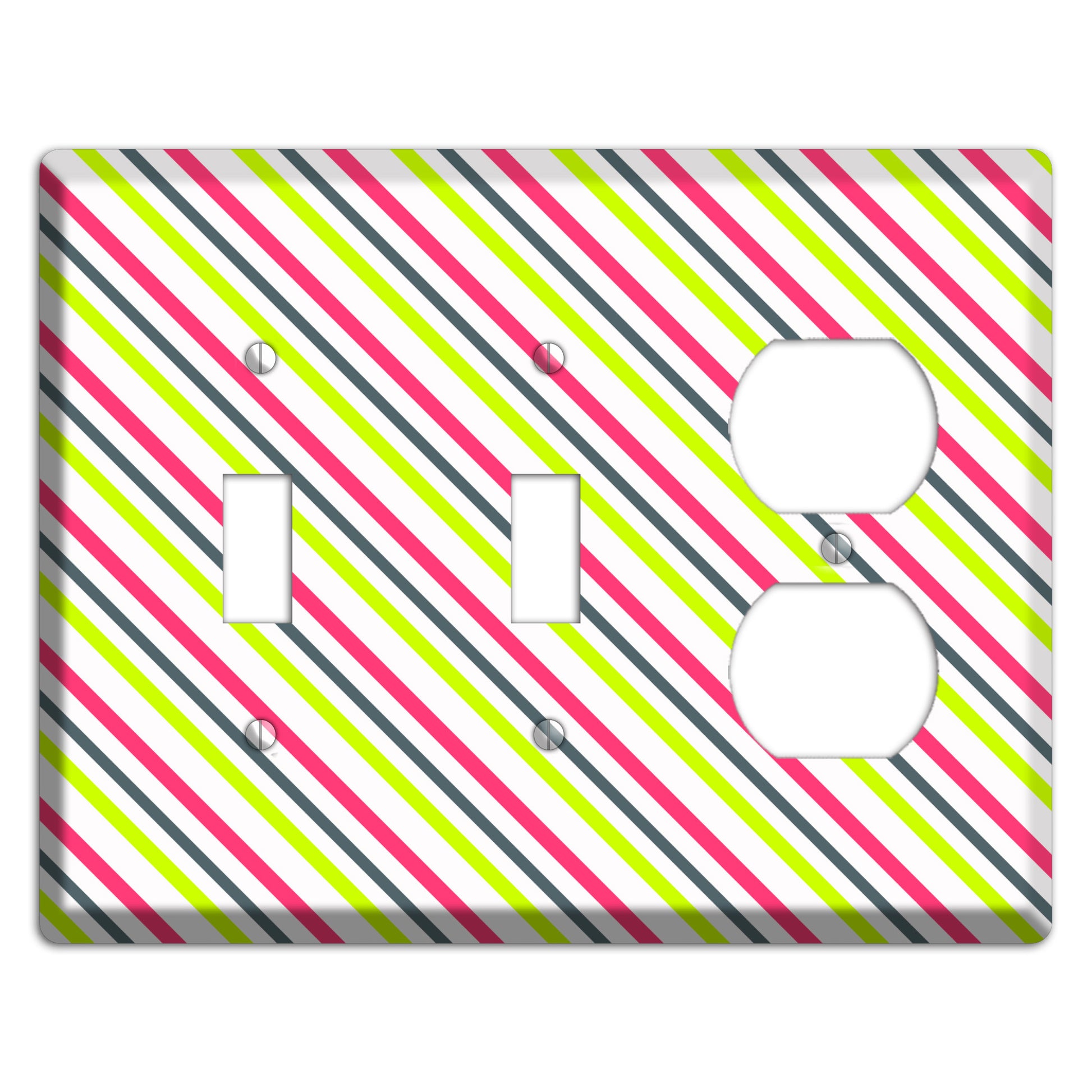 Fuschia and Lime Angled Stripe 2 Toggle / Duplex Wallplate