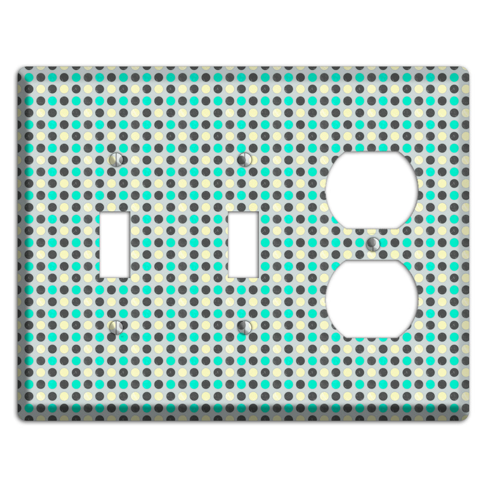 Grey with Black Off White and Turquoise Dots 2 Toggle / Duplex Wallplate