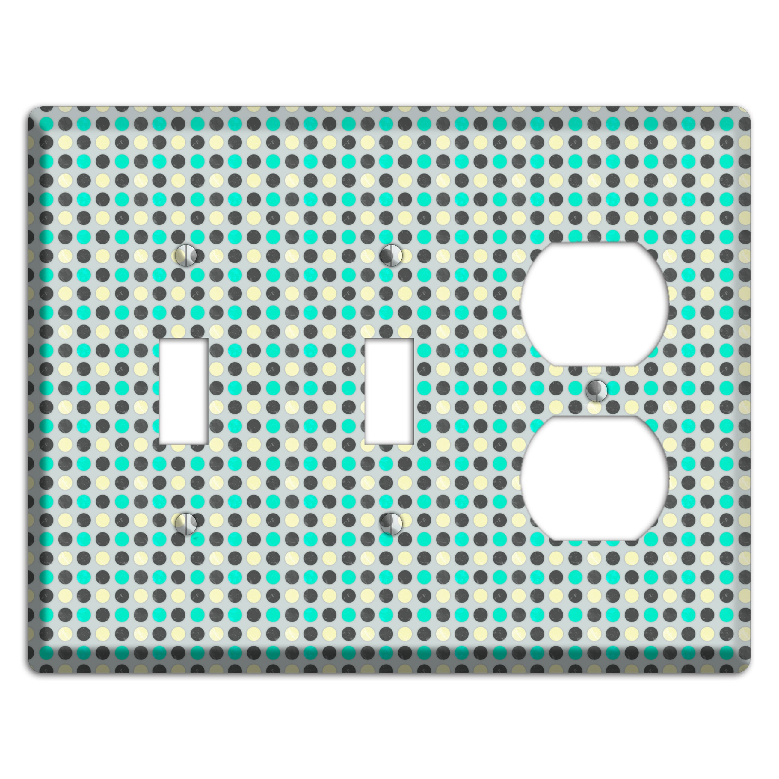 Grey with Black Off White and Turquoise Dots 2 Toggle / Duplex Wallplate