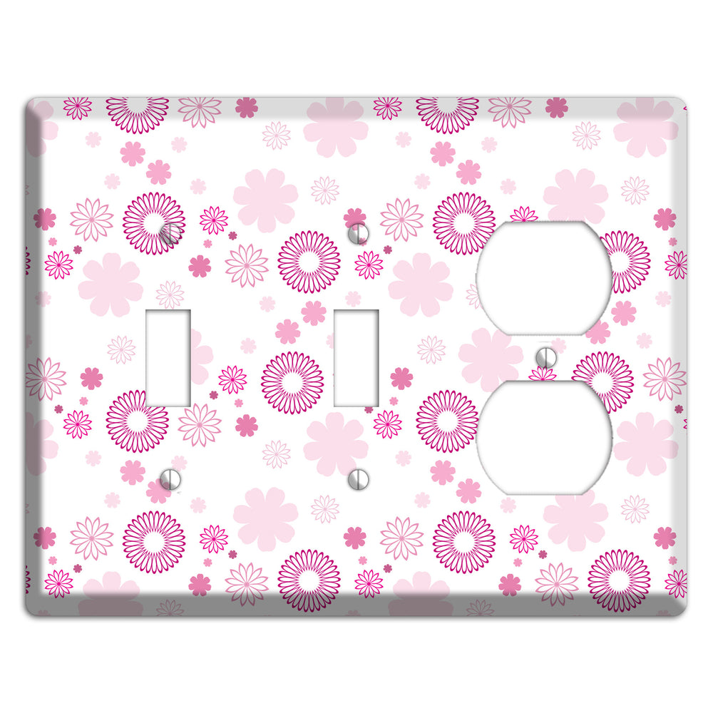 White with Pink and Purple Floral Contour Retro Burst 2 Toggle / Duplex Wallplate