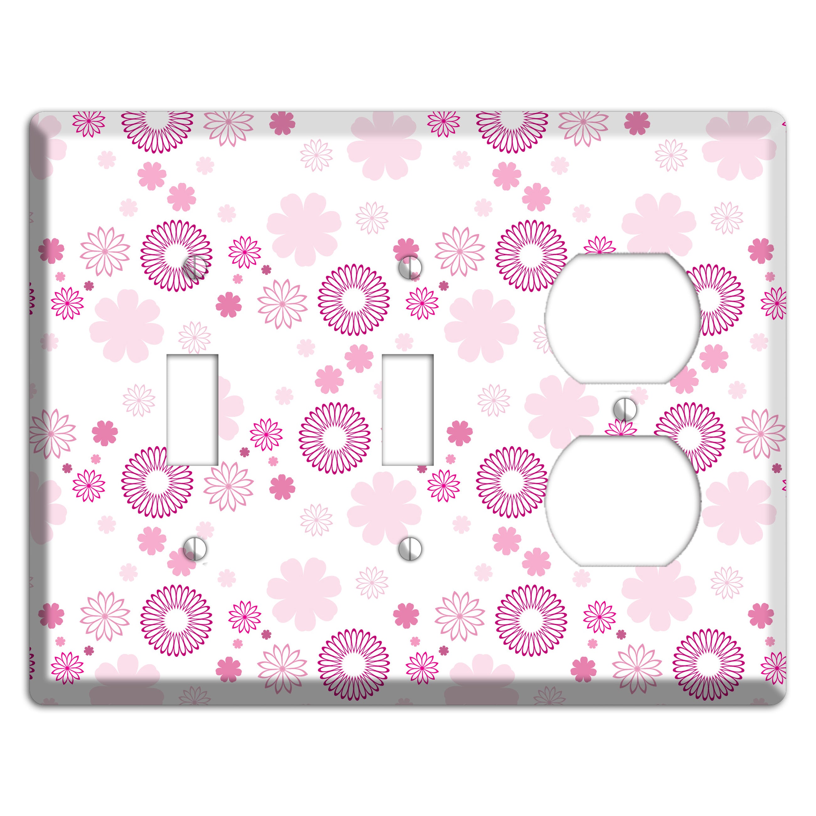 White with Pink and Purple Floral Contour Retro Burst 2 Toggle / Duplex Wallplate