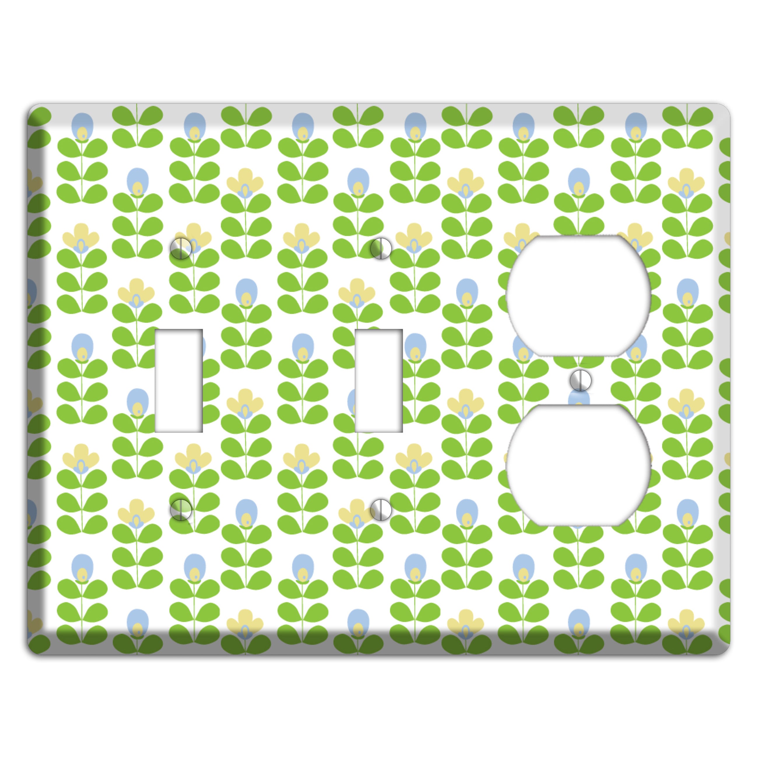 Periwinkle and Beige Deco Floral Half Drop 2 Toggle / Duplex Wallplate