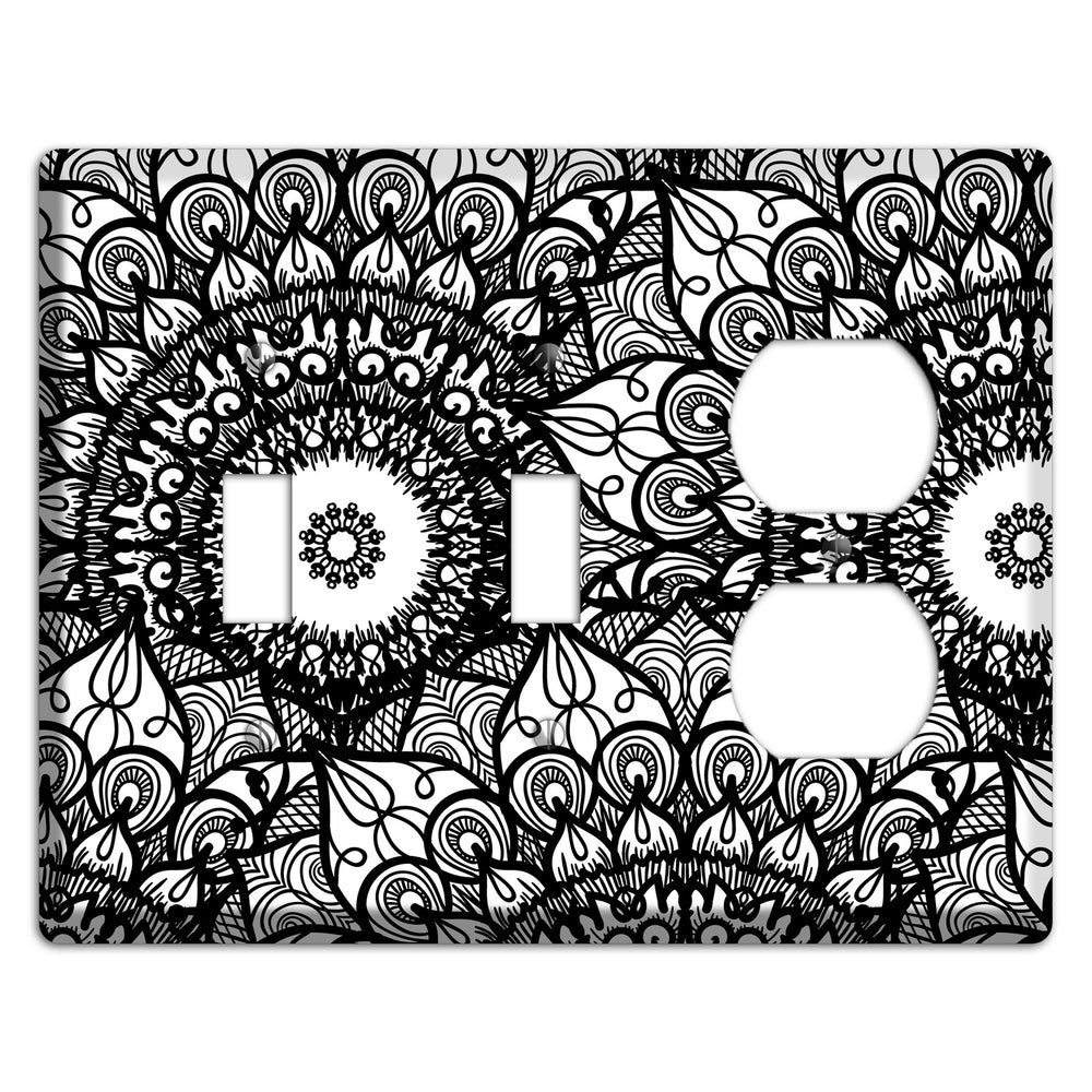Mandala Black and White Style V Cover Plates 2 Toggle / Duplex Wallplate