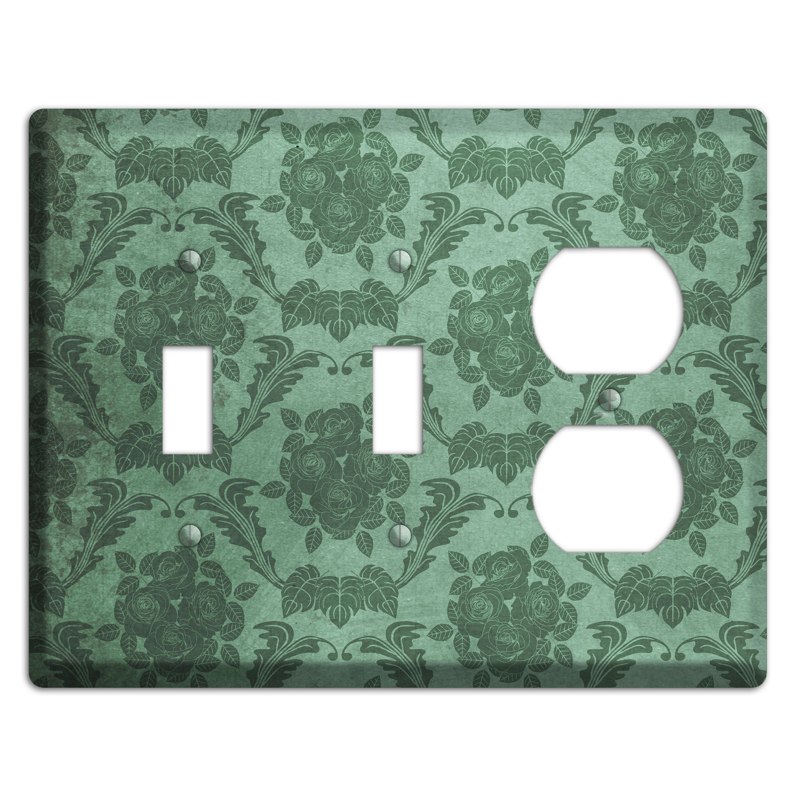 Viridian Green Vintage Rose Damask 2 Toggle / Duplex Wallplate