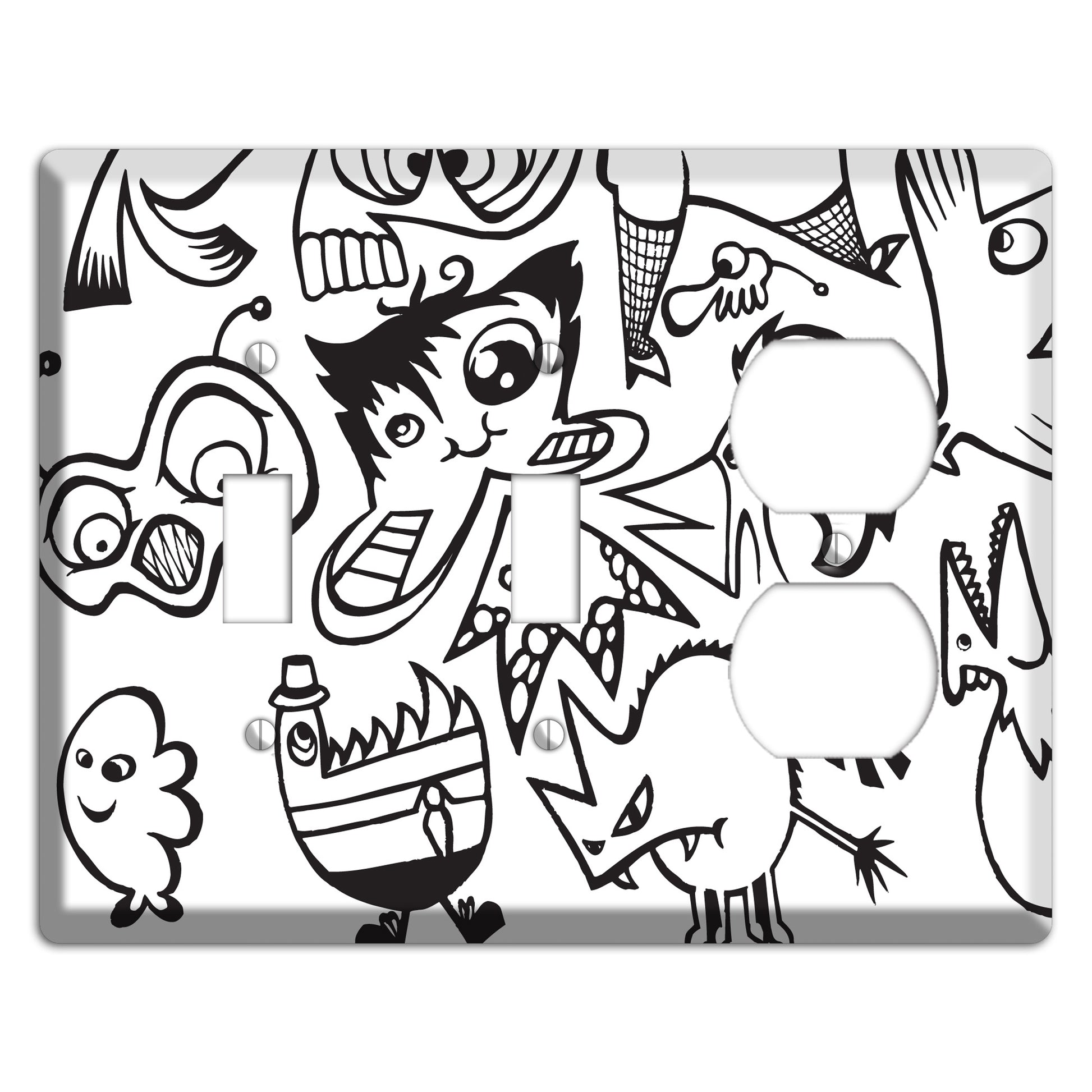 Black and White Whimsical Faces 3 2 Toggle / Duplex Wallplate