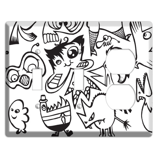 Black and White Whimsical Faces 3 2 Toggle / Duplex Wallplate