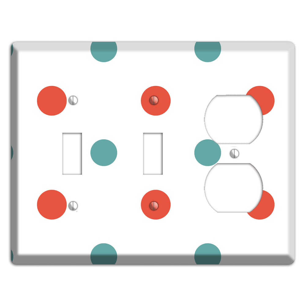 Aqua and Coral Medium Polka Dots 2 Toggle / Duplex Wallplate
