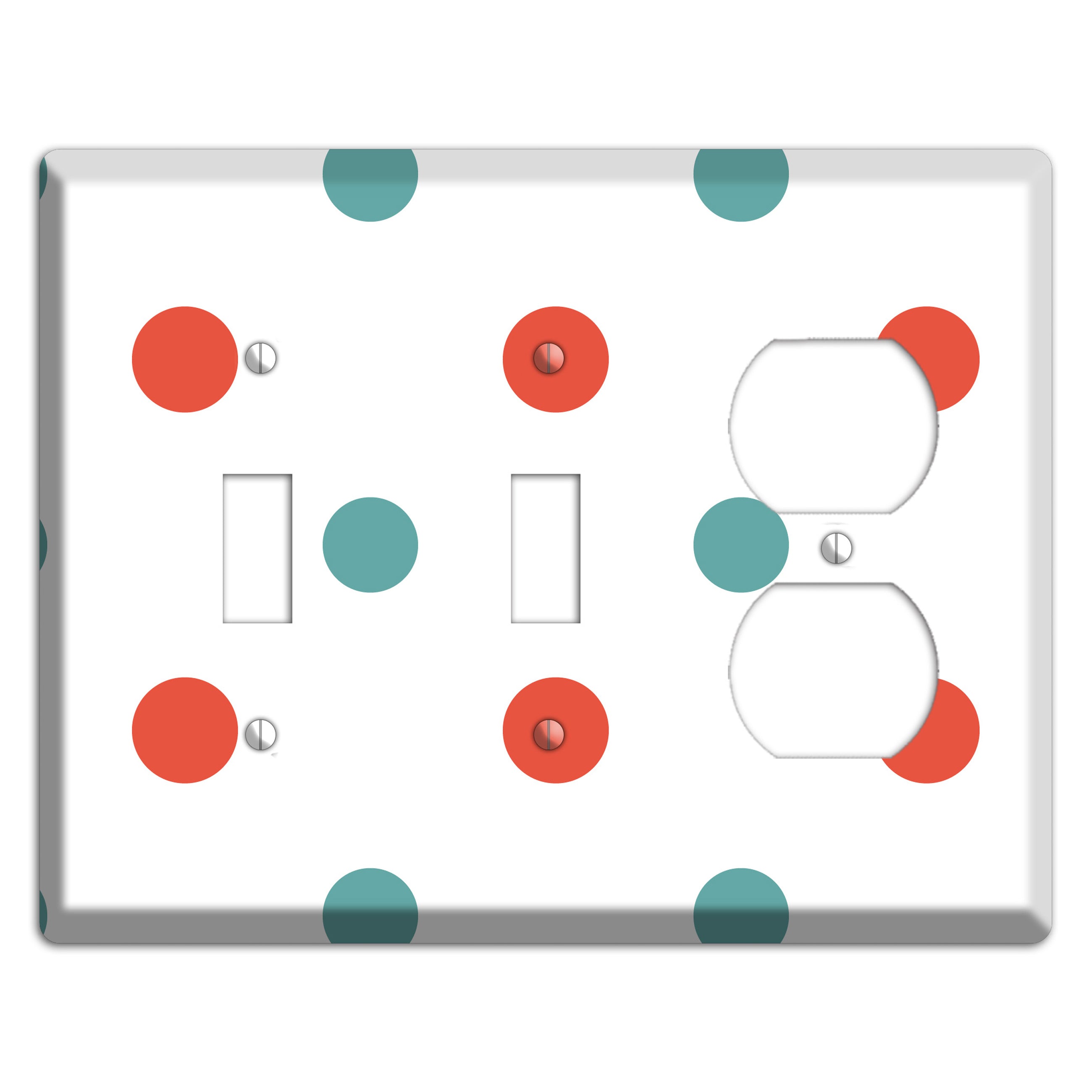 Aqua and Coral Medium Polka Dots 2 Toggle / Duplex Wallplate