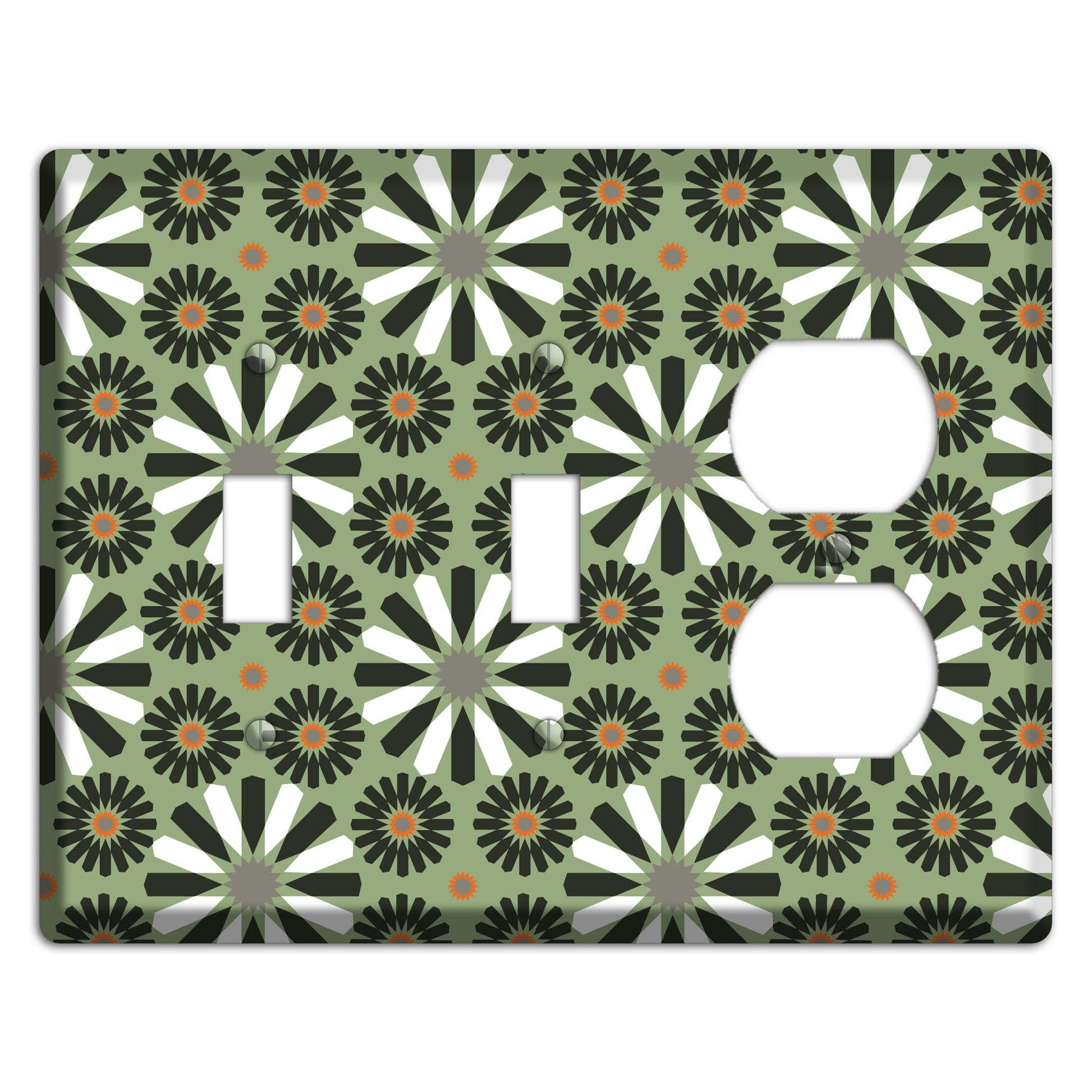 Olive with Scandinavian Floral 2 Toggle / Duplex Wallplate