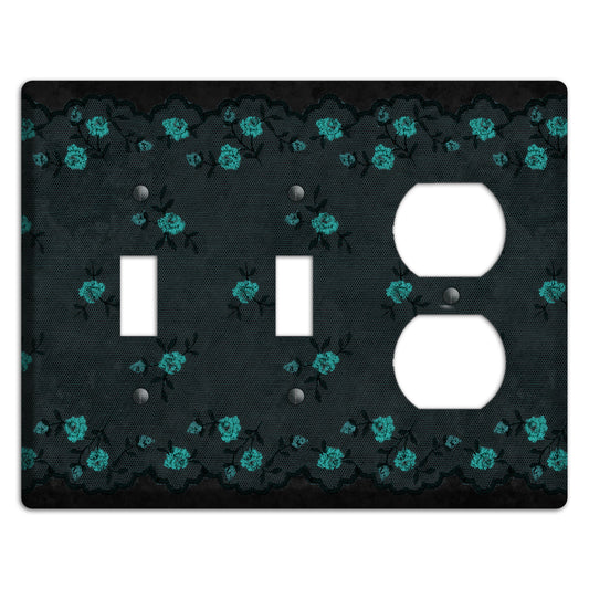 Embroidered Floral Black 2 Toggle / Duplex Wallplate