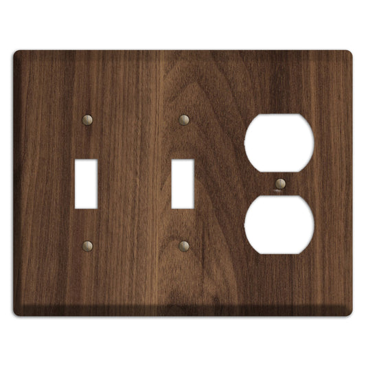 Unfinished Walnut Wood 2 Toggle / Duplex Outlet Cover Plate