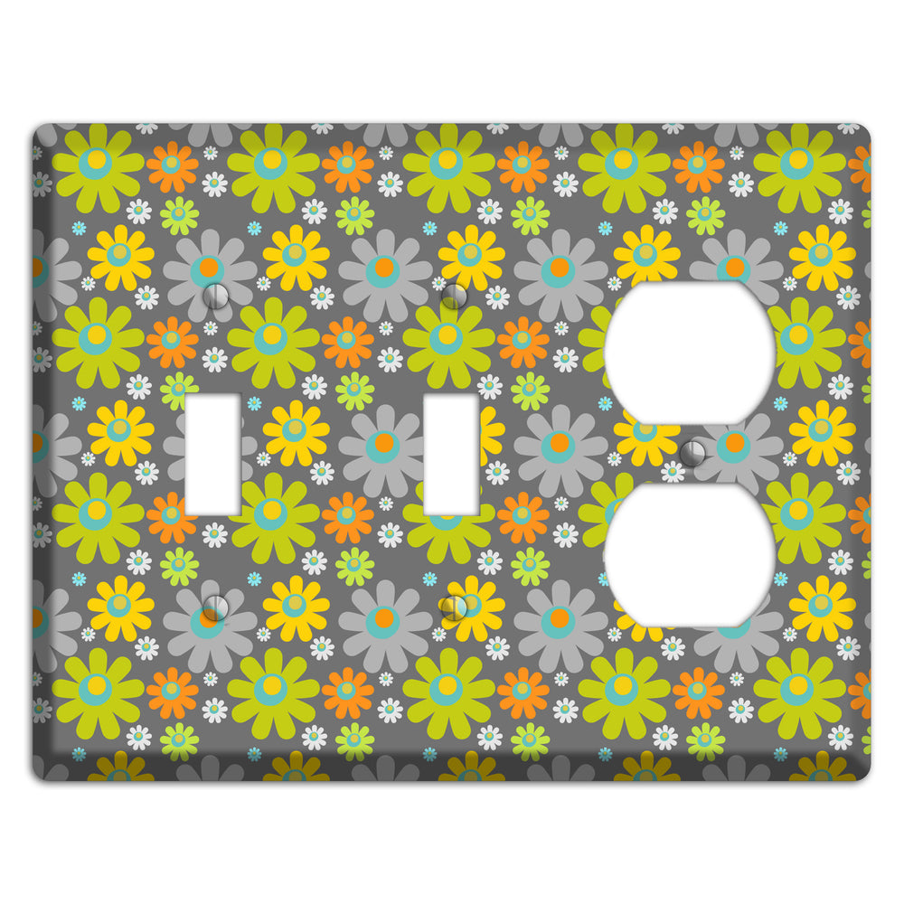 Grey and Yellow Flower Power 2 Toggle / Duplex Wallplate