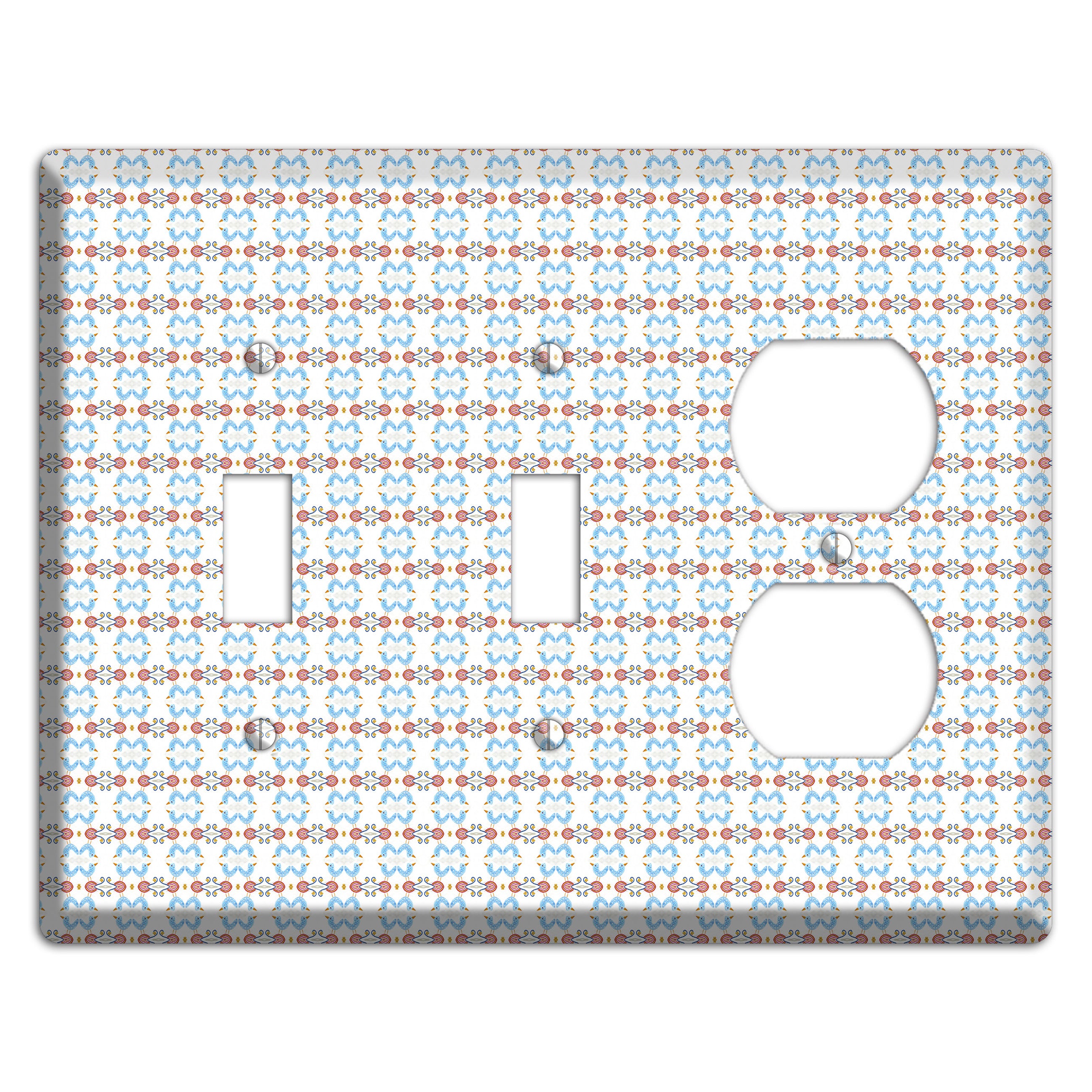 White with Blue Red Tapestry 2 Toggle / Duplex Wallplate