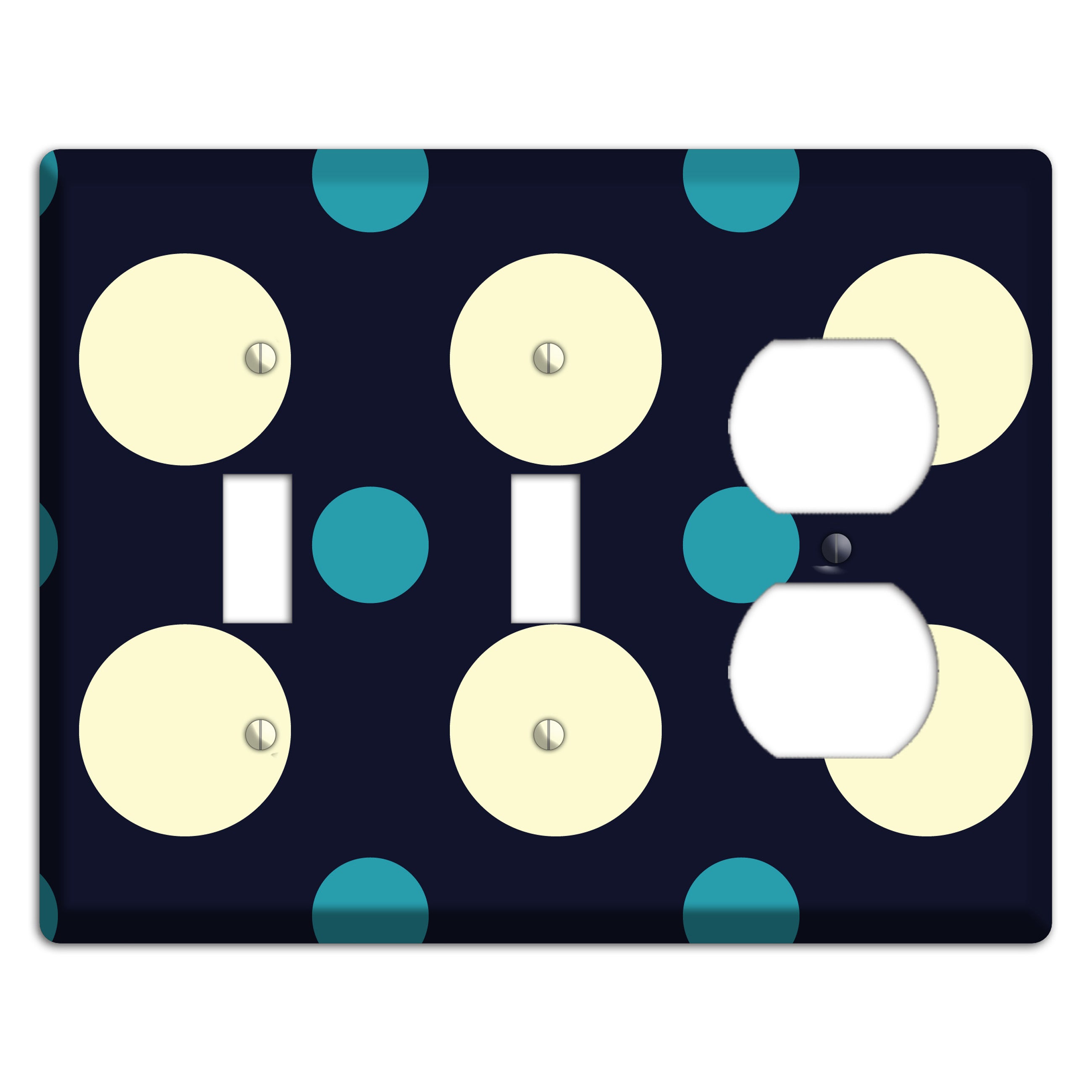 Black with Yellow and Teal Multi Medium Polka Dots 2 Toggle / Duplex Wallplate