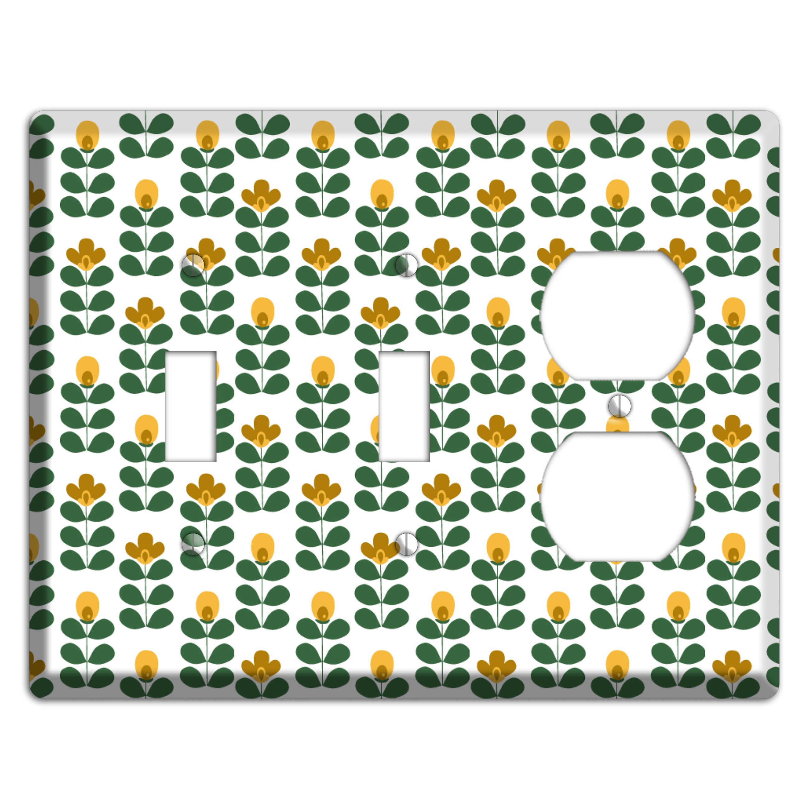 Dark Green Deco Floral Half Drop 2 Toggle / Duplex Wallplate