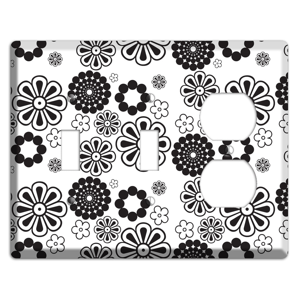 White With Black Retro Floral Contour 2 Toggle / Duplex Wallplate