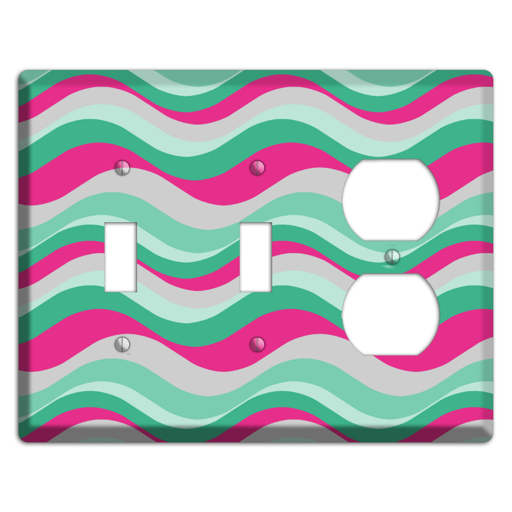 Grey Fuschia and Multi Aqua Retro Waves 2 Toggle / Duplex Wallplate
