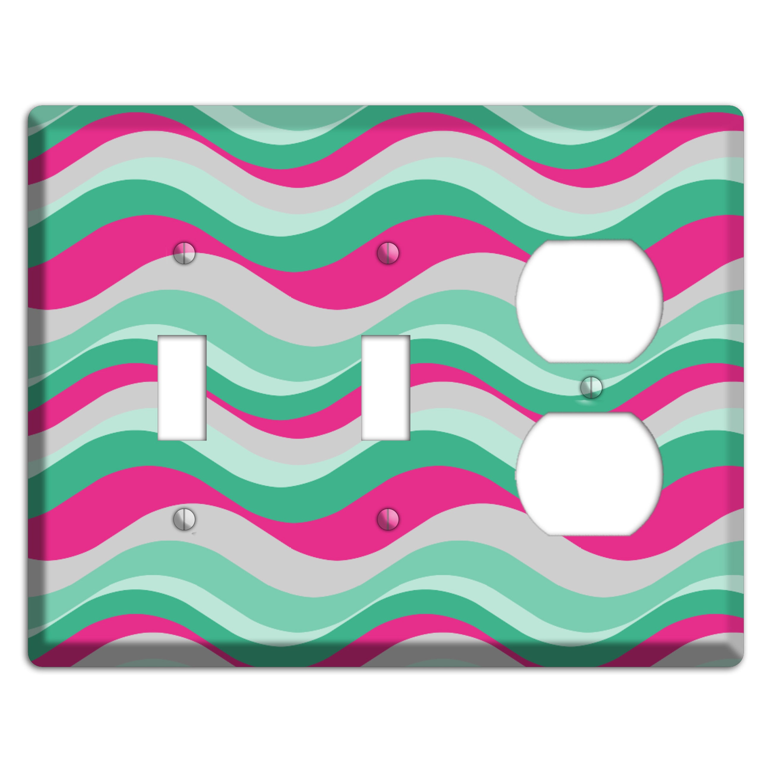 Grey Fuschia and Multi Aqua Retro Waves 2 Toggle / Duplex Wallplate