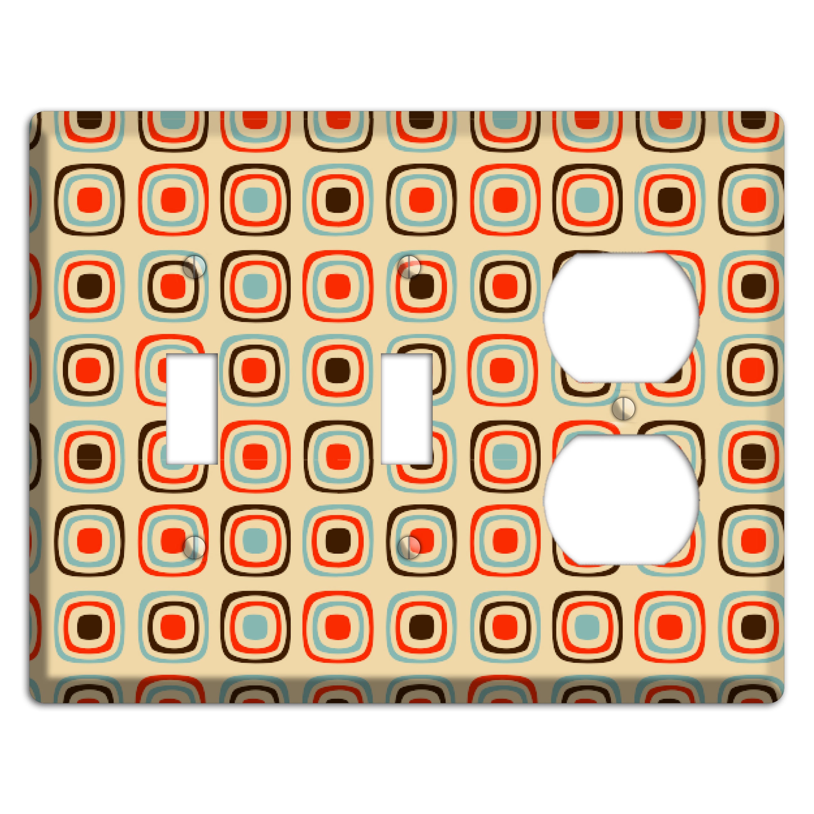 Multi Coral Dusty Blue and Brown Retro Squares 2 Toggle / Duplex Wallplate