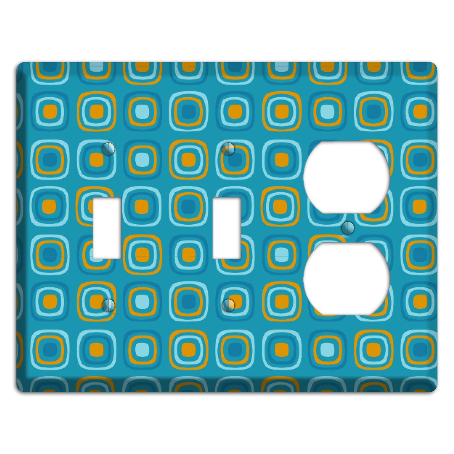 Teal and Mustard Rounded Squares 2 Toggle / Duplex Wallplate
