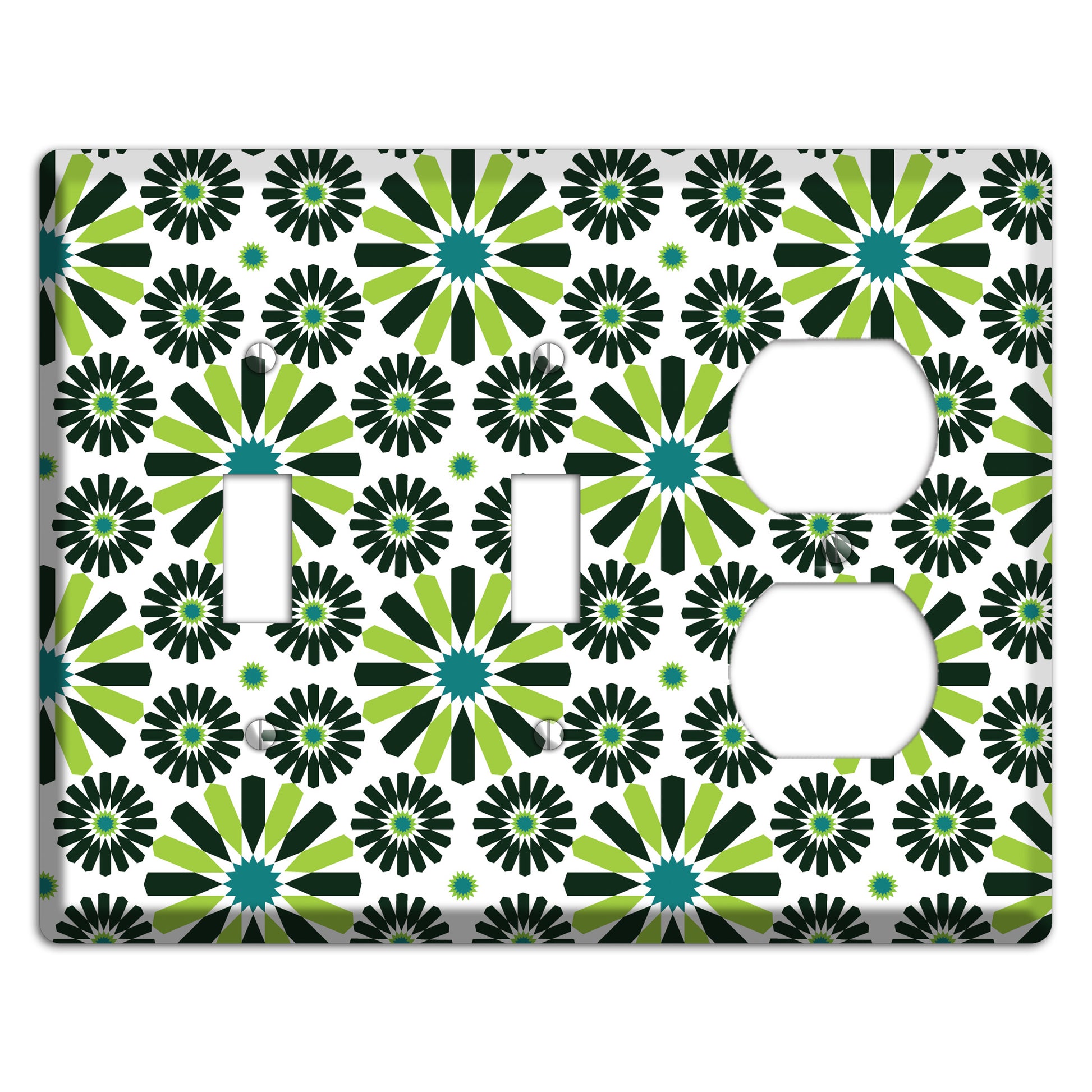 Lime and Teal Scandinavian Floral 2 Toggle / Duplex Wallplate