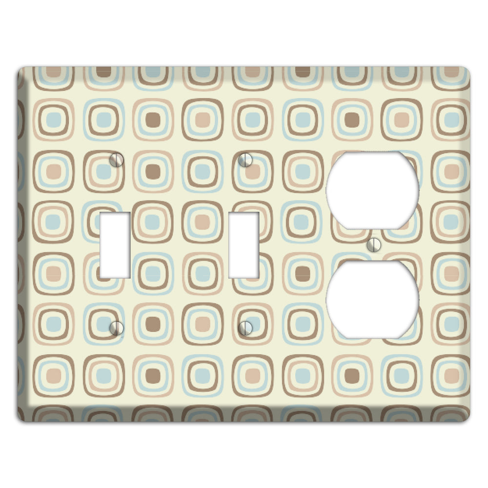 Multi Beige Brown Dusty Blue Retro Squares 2 Toggle / Duplex Wallplate