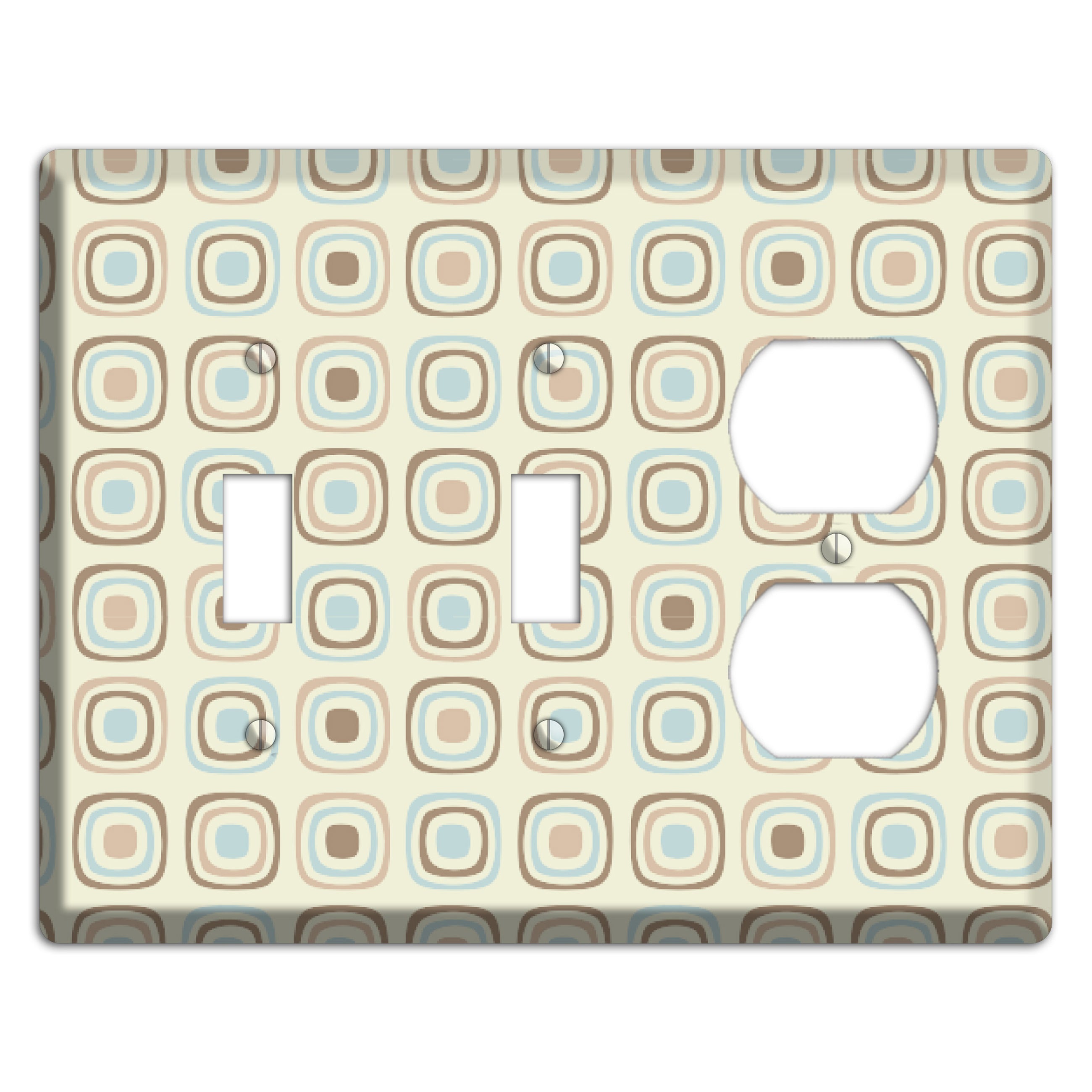 Multi Beige Brown Dusty Blue Retro Squares 2 Toggle / Duplex Wallplate