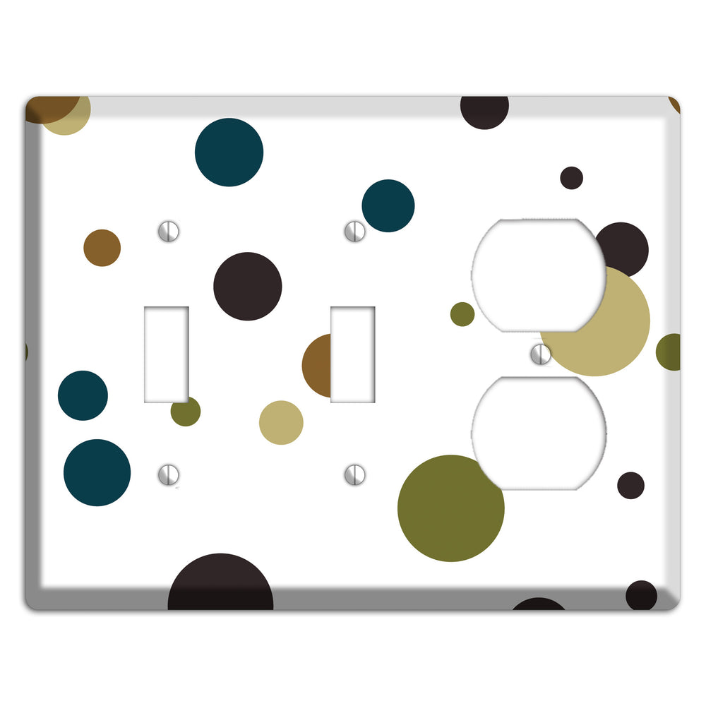White With Multi Blue and Brown Medium Dots 2 Toggle / Duplex Wallplate