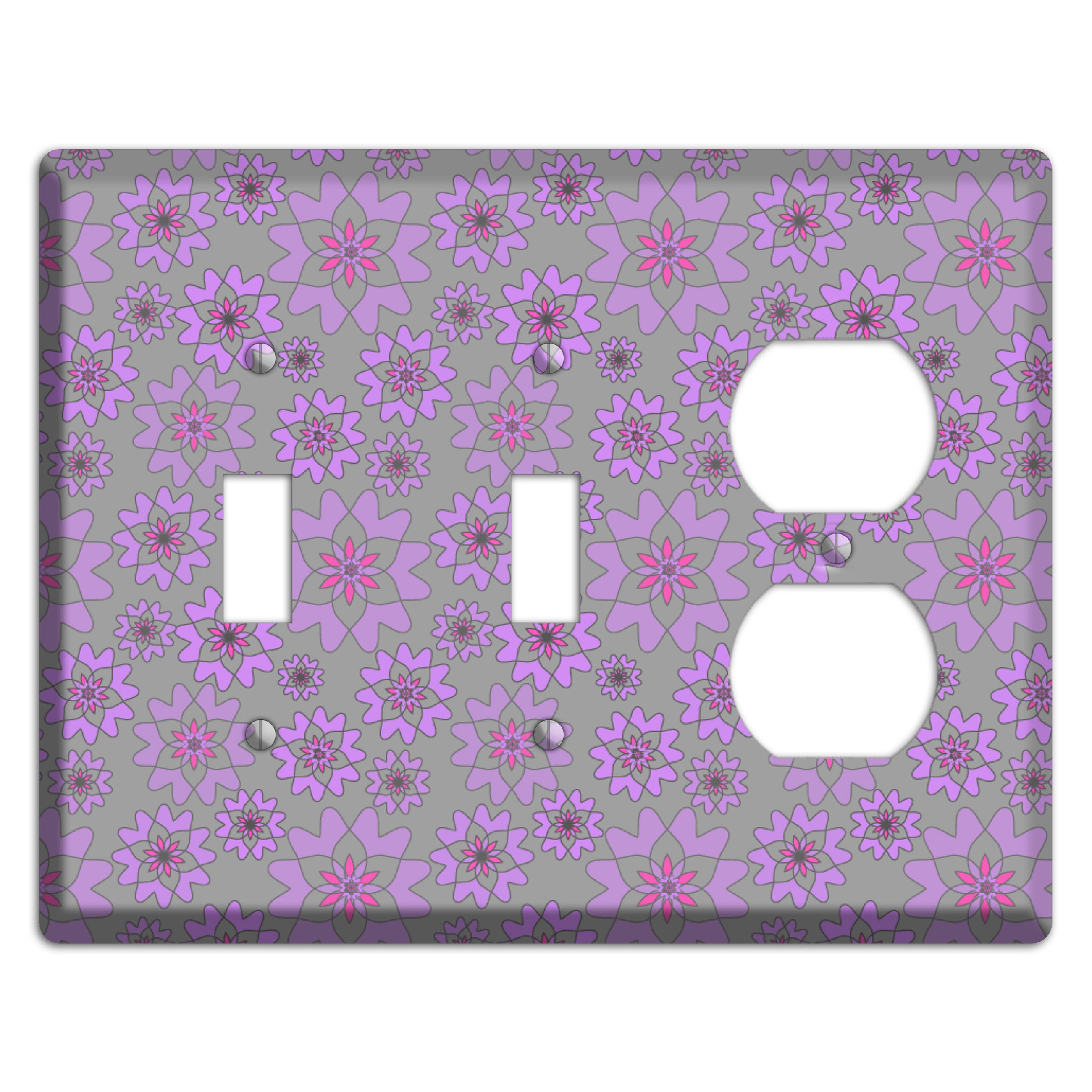 Grey with Purple Retro Suzani 2 Toggle / Duplex Wallplate
