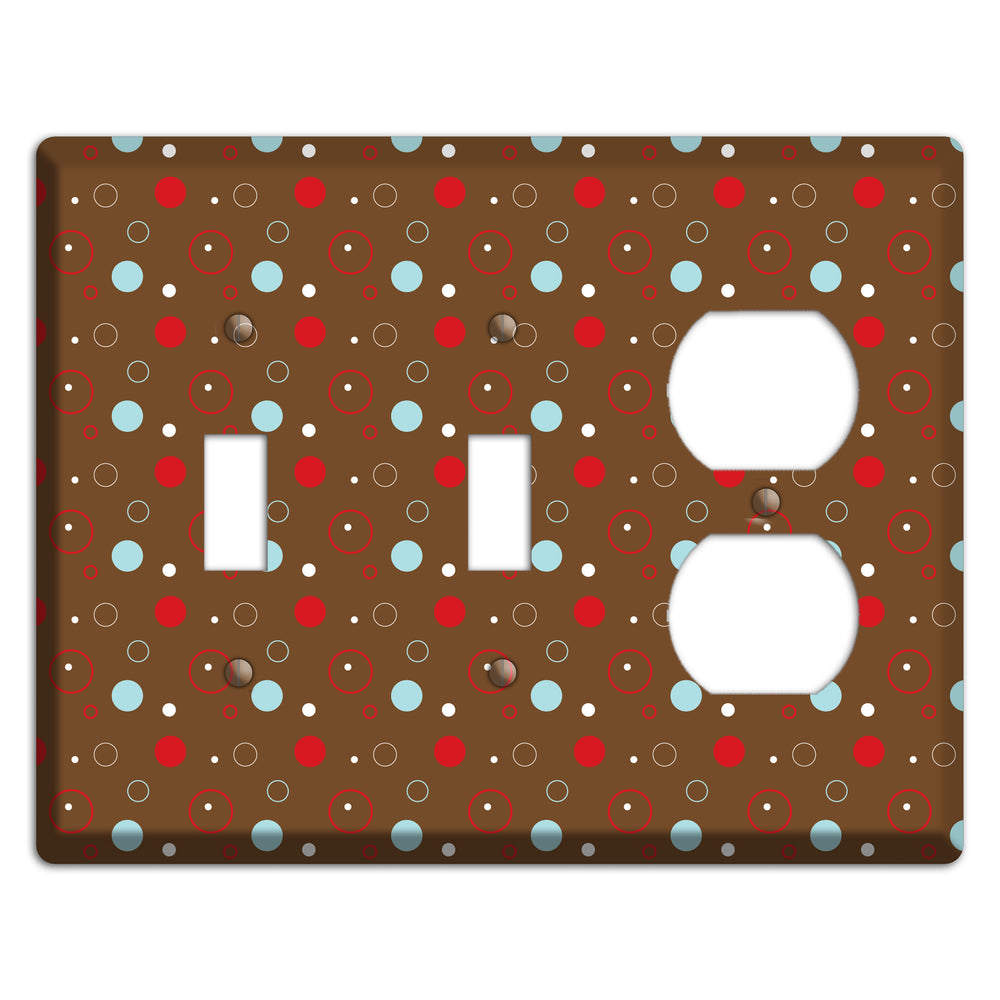 Brown with Red and Dusty Blue Dots and Circles 2 Toggle / Duplex Wallplate