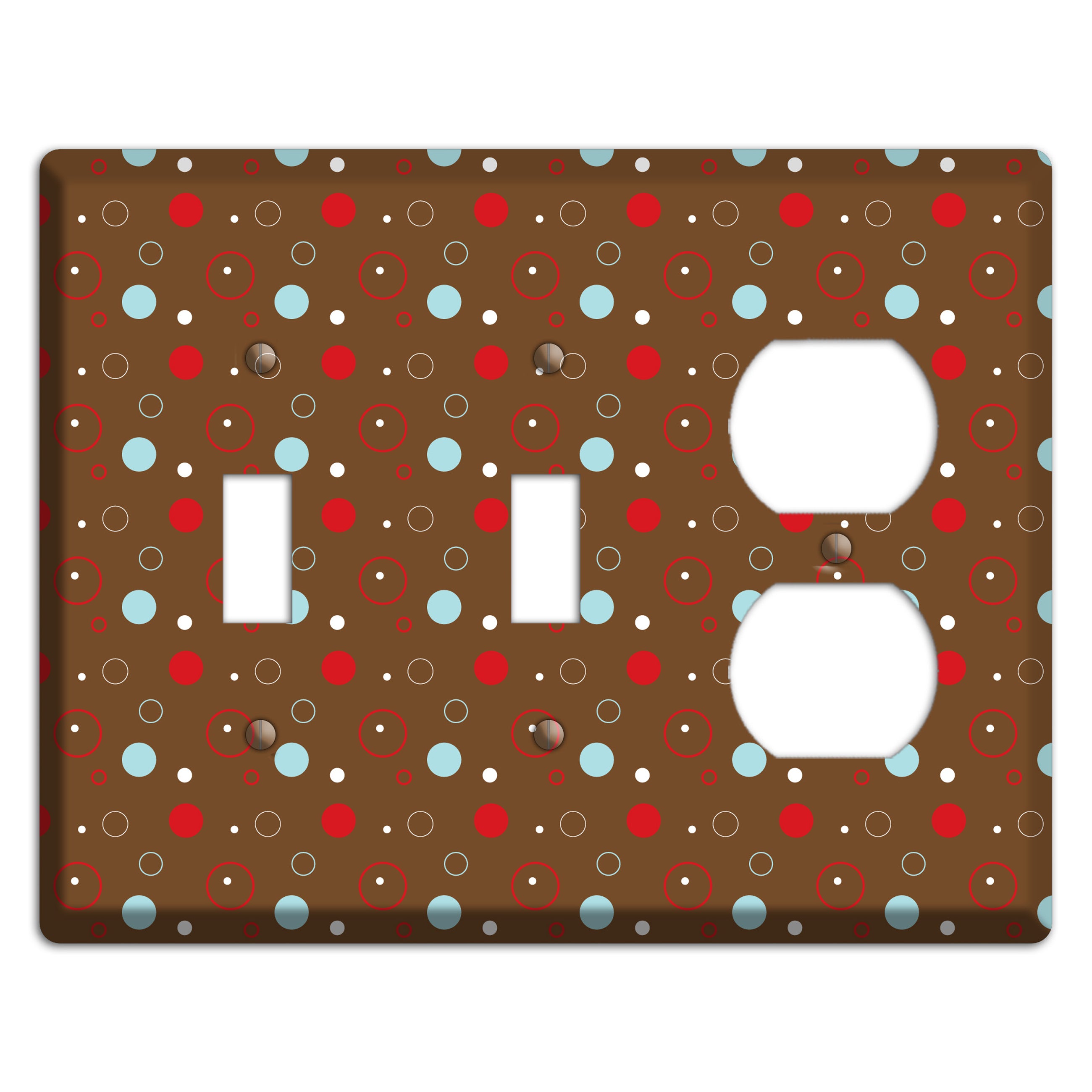 Brown with Red and Dusty Blue Dots and Circles 2 Toggle / Duplex Wallplate