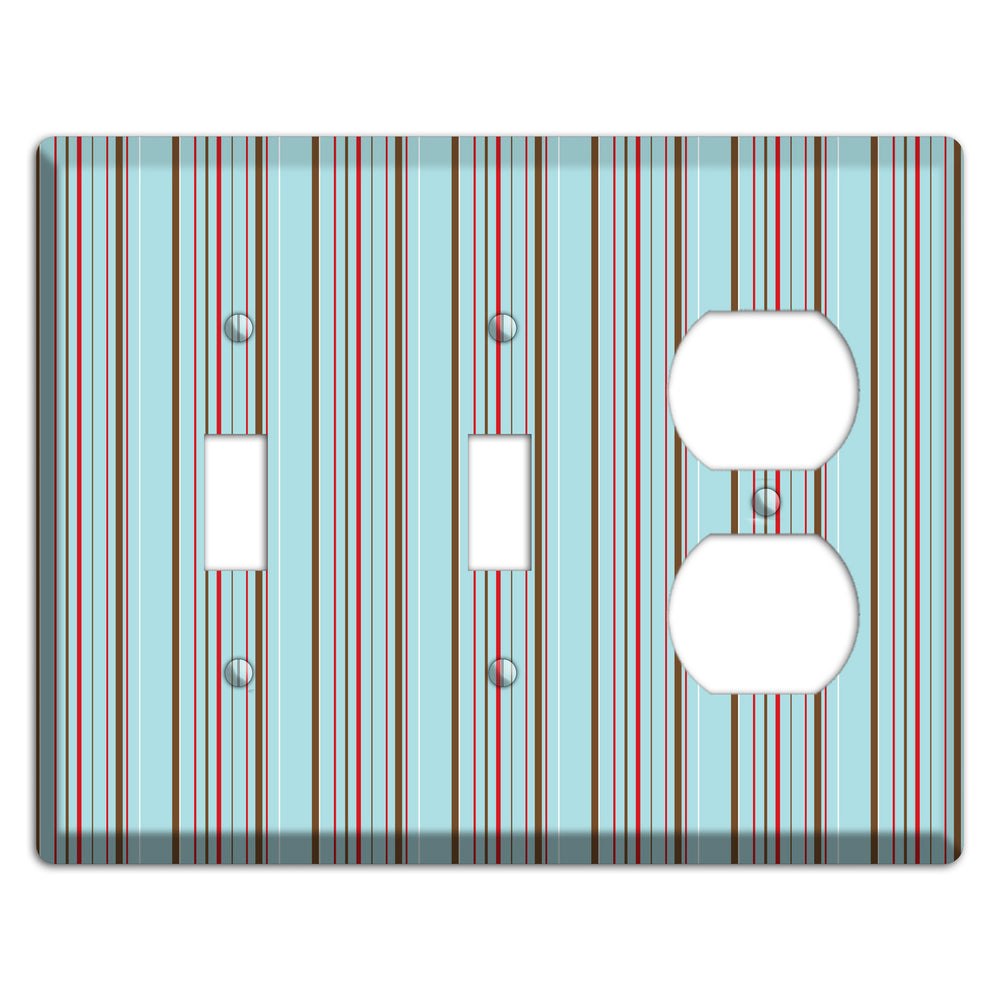 Dusty Blue with Red and Brown Vertical Stripes 2 Toggle / Duplex Wallplate