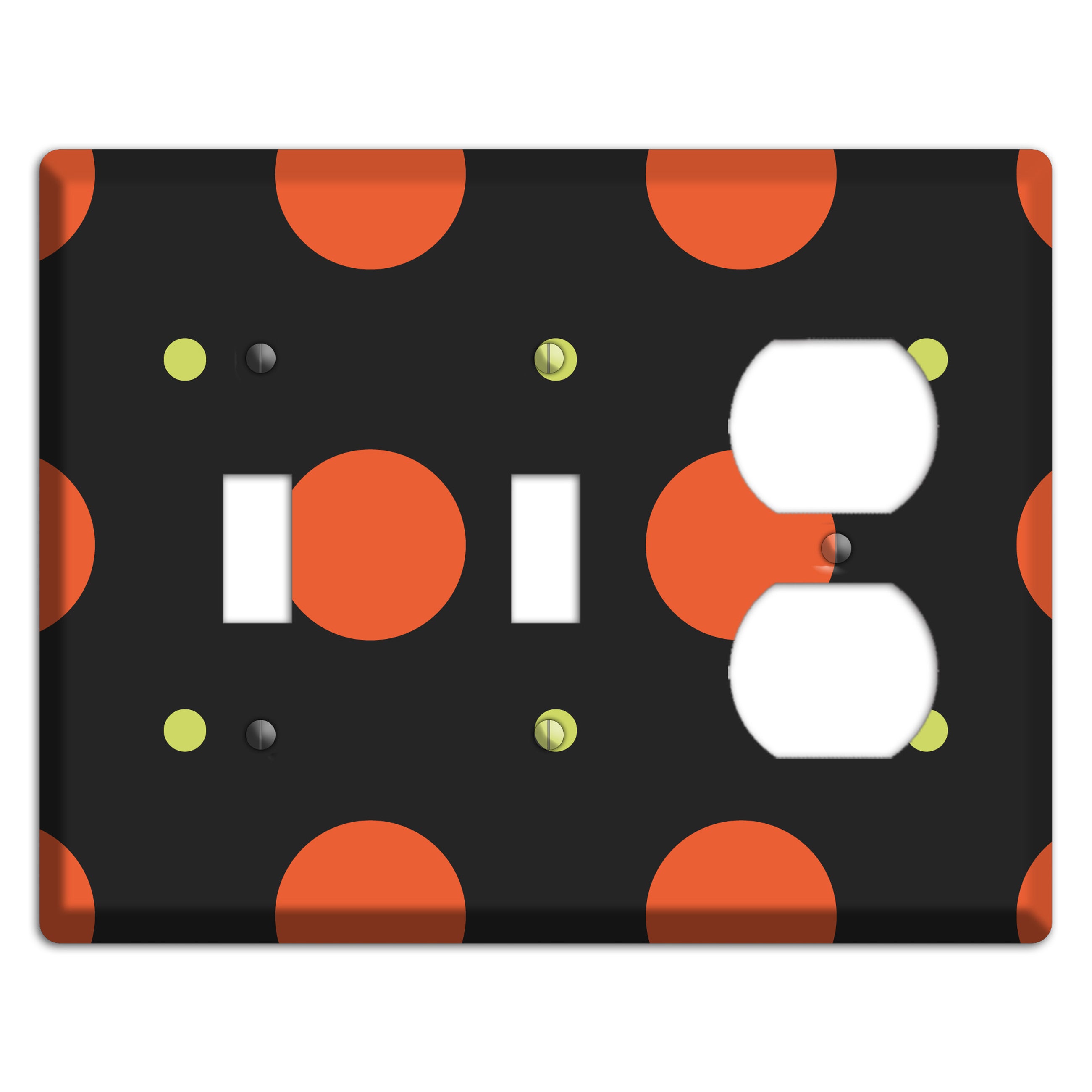 Black wih Orange and Lime Multi Tiled Medium Dots 2 Toggle / Duplex Wallplate