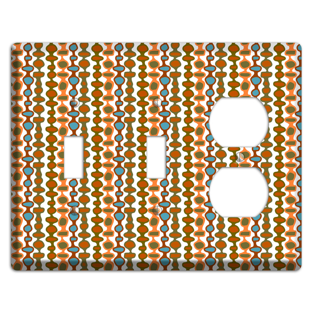 Multi Umber and Dusty Blue Bead and Reel 2 Toggle / Duplex Wallplate