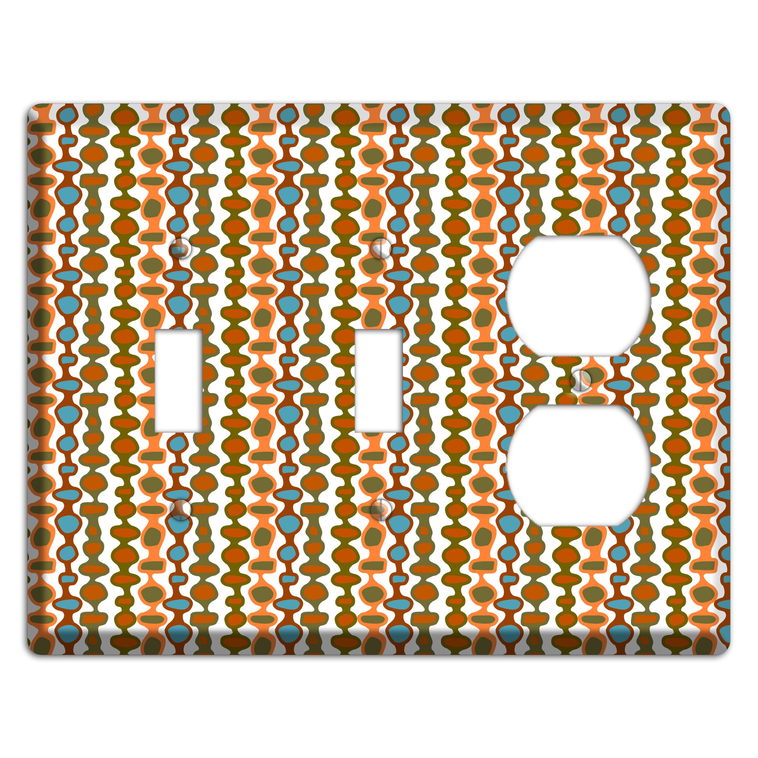 Multi Umber and Dusty Blue Bead and Reel 2 Toggle / Duplex Wallplate