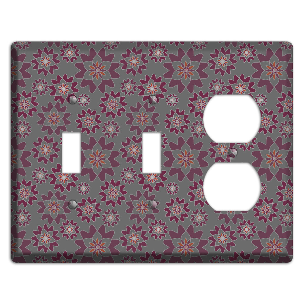 Grey with Burgundy Retro Suzani 2 Toggle / Duplex Wallplate