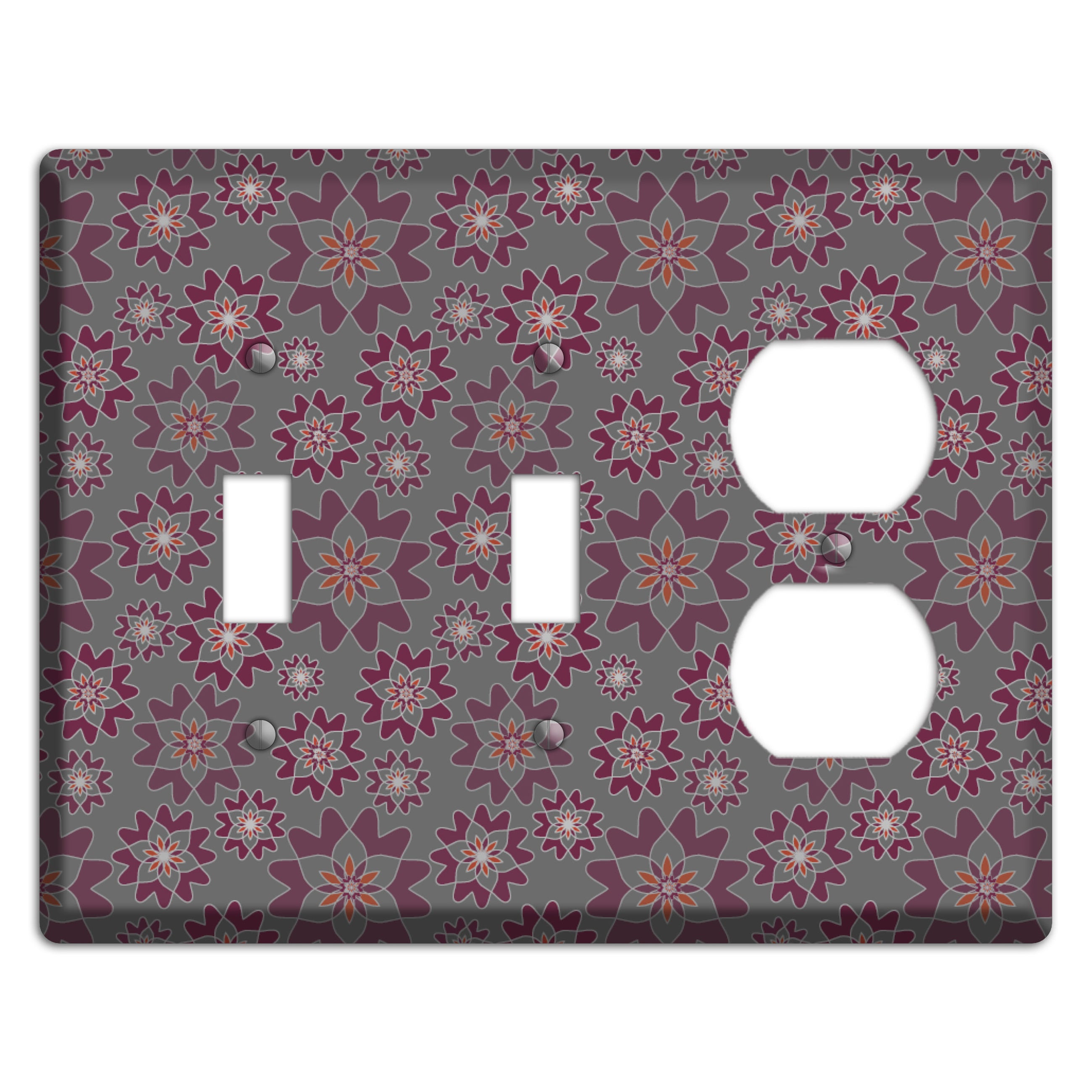 Grey with Burgundy Retro Suzani 2 Toggle / Duplex Wallplate