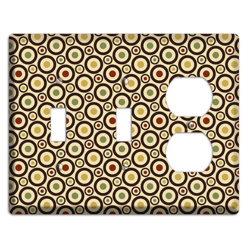 Beige with Olive Mustard Maroon Retro Tiny Bullseye 2 Toggle / Duplex Wallplate