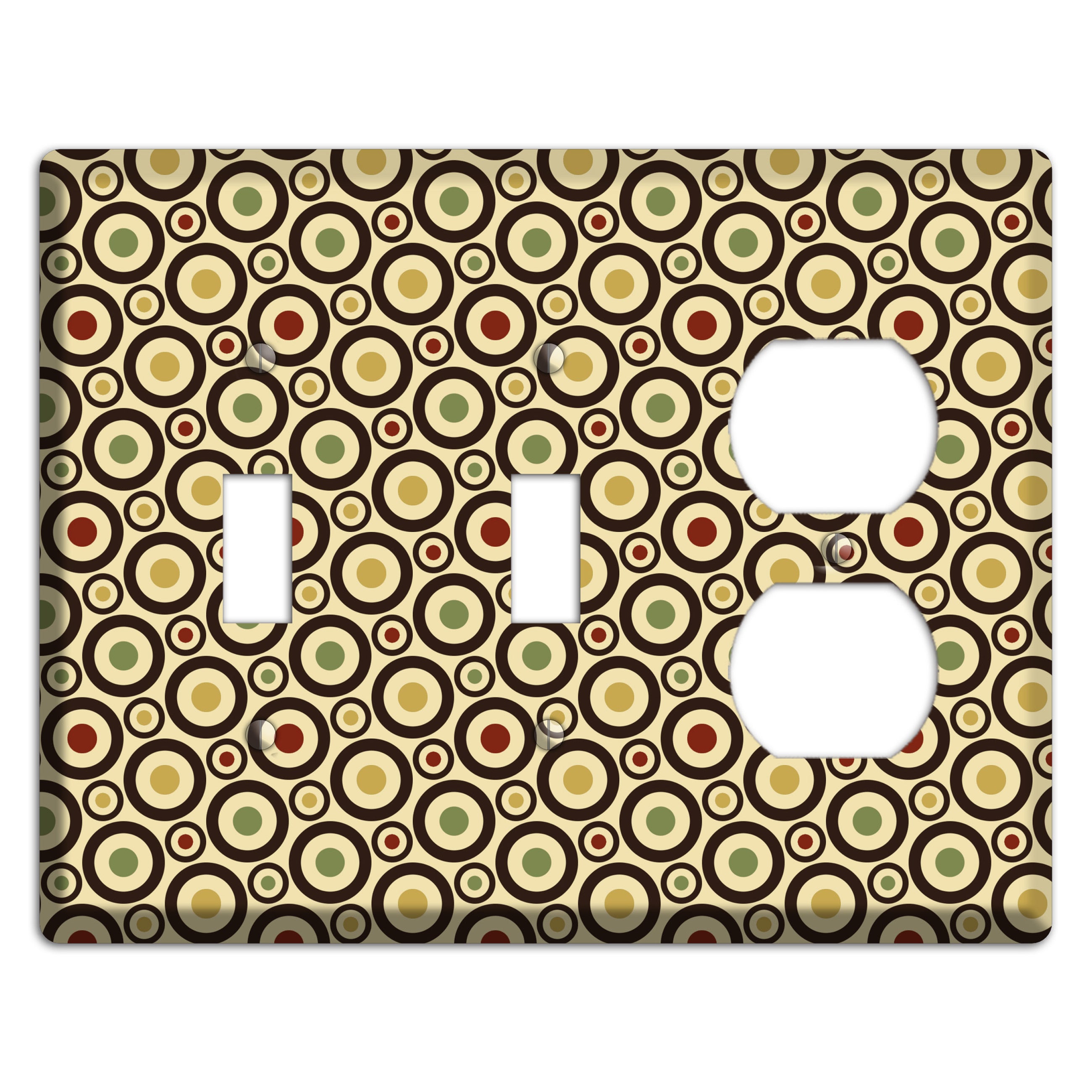 Beige with Olive Mustard Maroon Retro Tiny Bullseye 2 Toggle / Duplex Wallplate