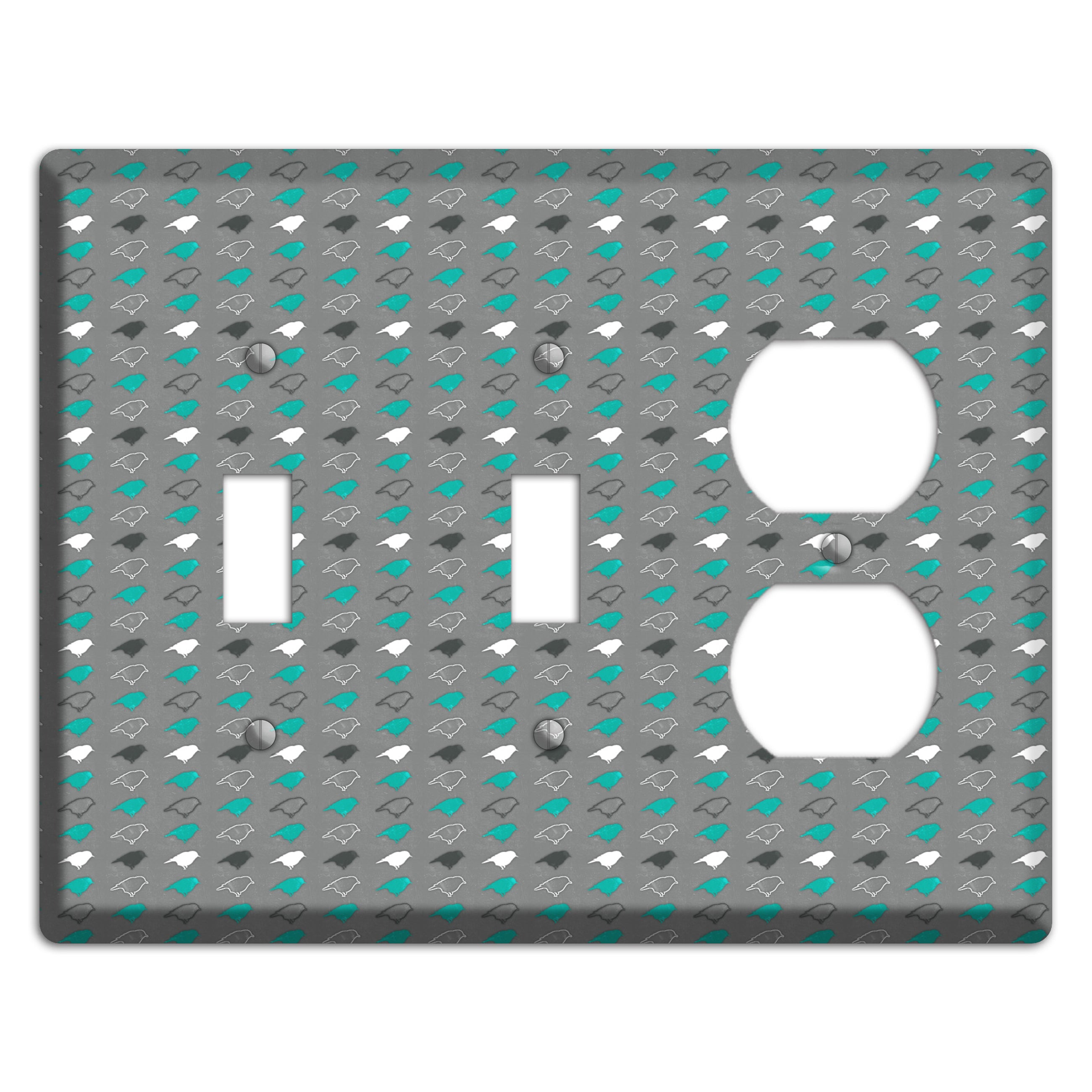 Grey with Small Green Birds 2 2 Toggle / Duplex Wallplate
