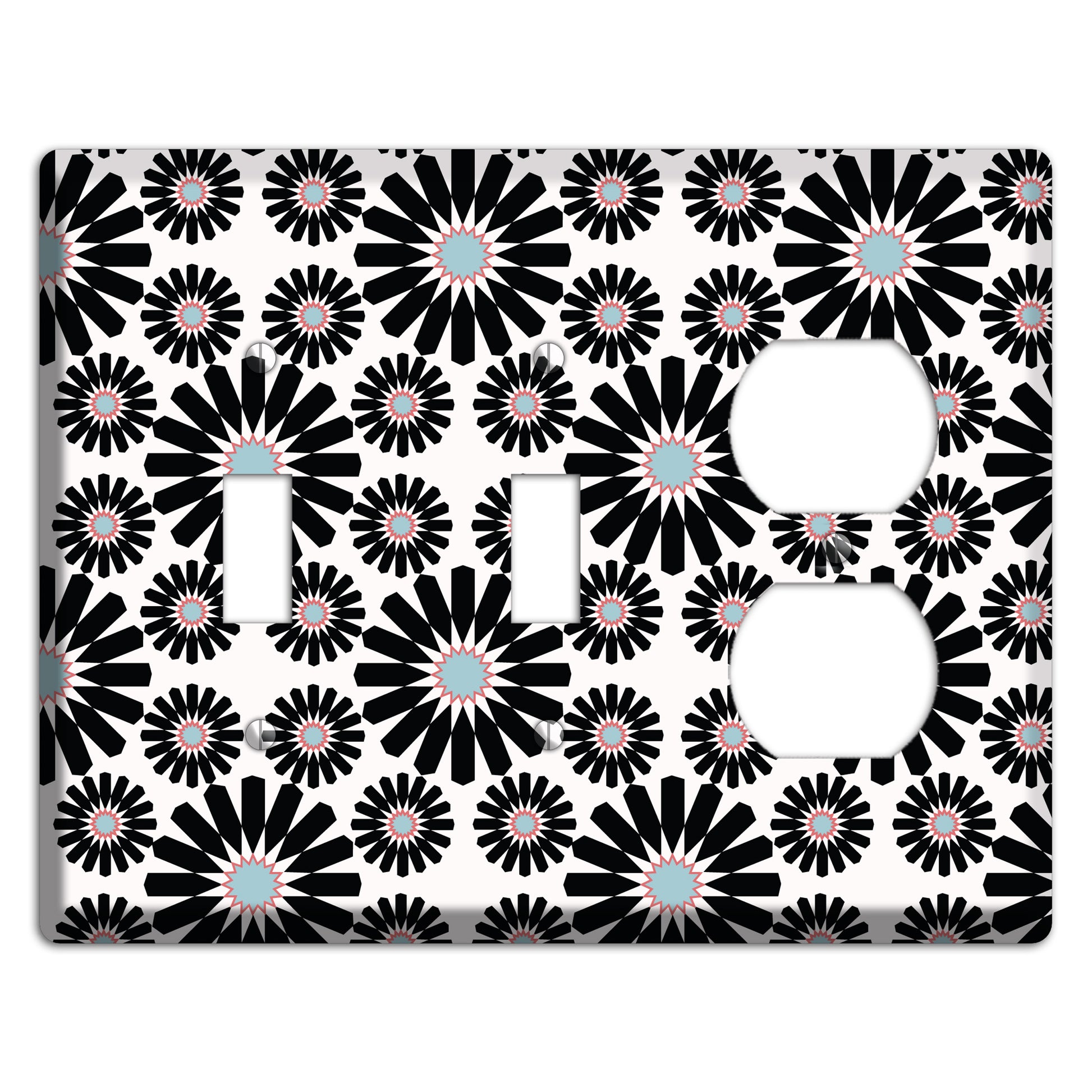 Dusty Blue Maroon Scandinavian Floral 2 Toggle / Duplex Wallplate
