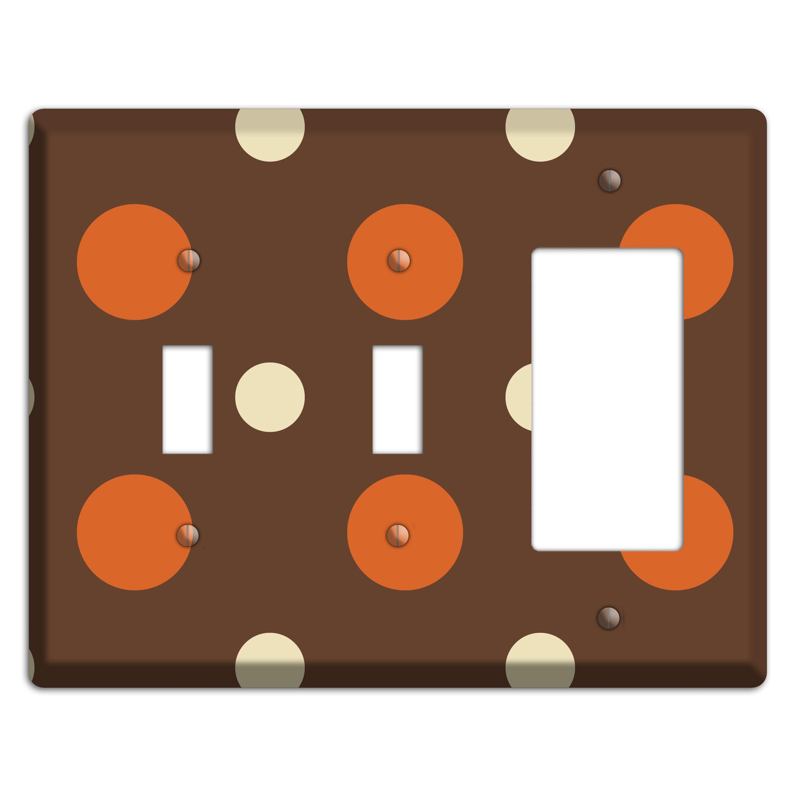 Brown with Coral and Beige Multi Medium Polka Dots 2 Toggle / Rocker Wallplate